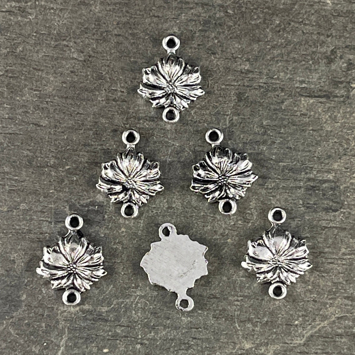 Small Flower Theme Link ~ Oxidized Silver Link for Jewelry ~ Detailed 11x8mm Silver Flower Link (VJS/G22) * Qty. 4