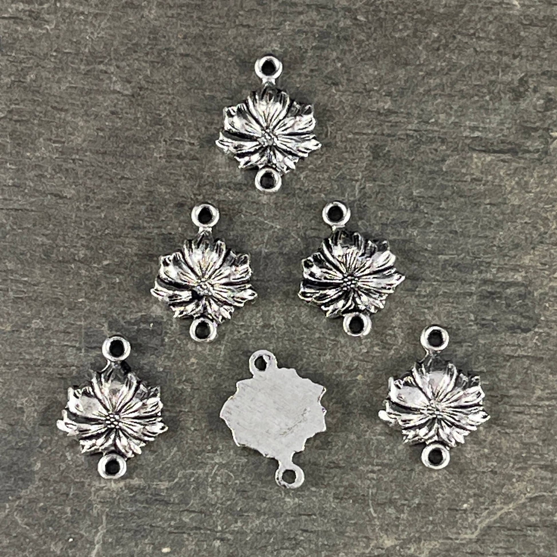 Small Flower Theme Link ~ Oxidized Silver Link for Jewelry ~ Detailed 11x8mm Silver Flower Link (VJS/G22) * Qty. 4