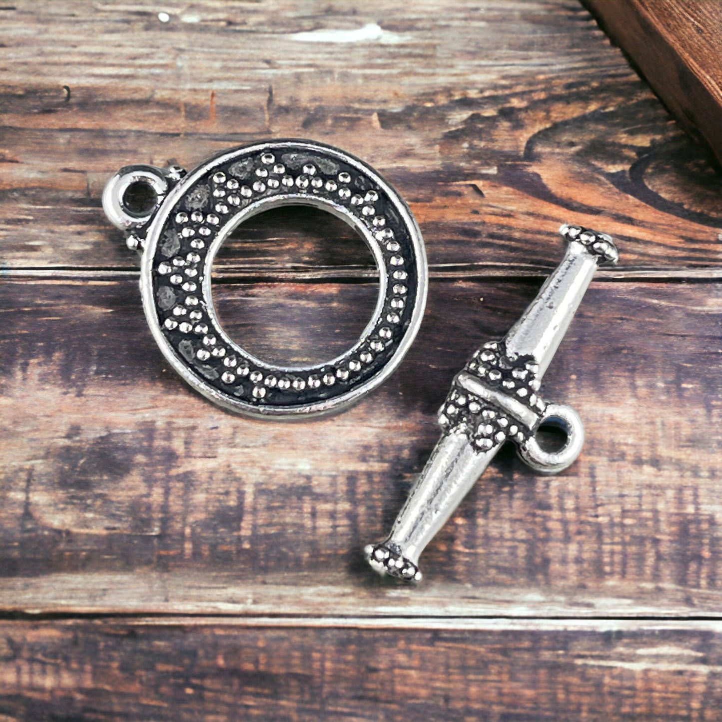 Silver Toggle Clasp by TierraCast, Antiqued Silver Clasp, TierraCast Tappered Bali Toggle Clasp, Medium Size Clasp (TC/6088-12) * Qty. 2
