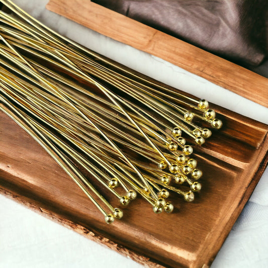 Gold Plated Ball Headpins ~ 2 1/2" 22g Ball Headpins ~ Gold Plated Brass Head Pins (PH-BHP-G) * Qty. 100