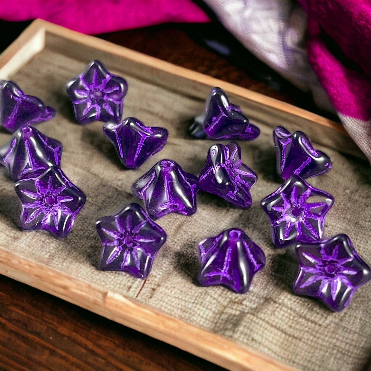 Czech Glass Beads - 6x9mm Bell Flower, Dark Purple with Lavender Wash (BF/N-0841) * Qty. 25