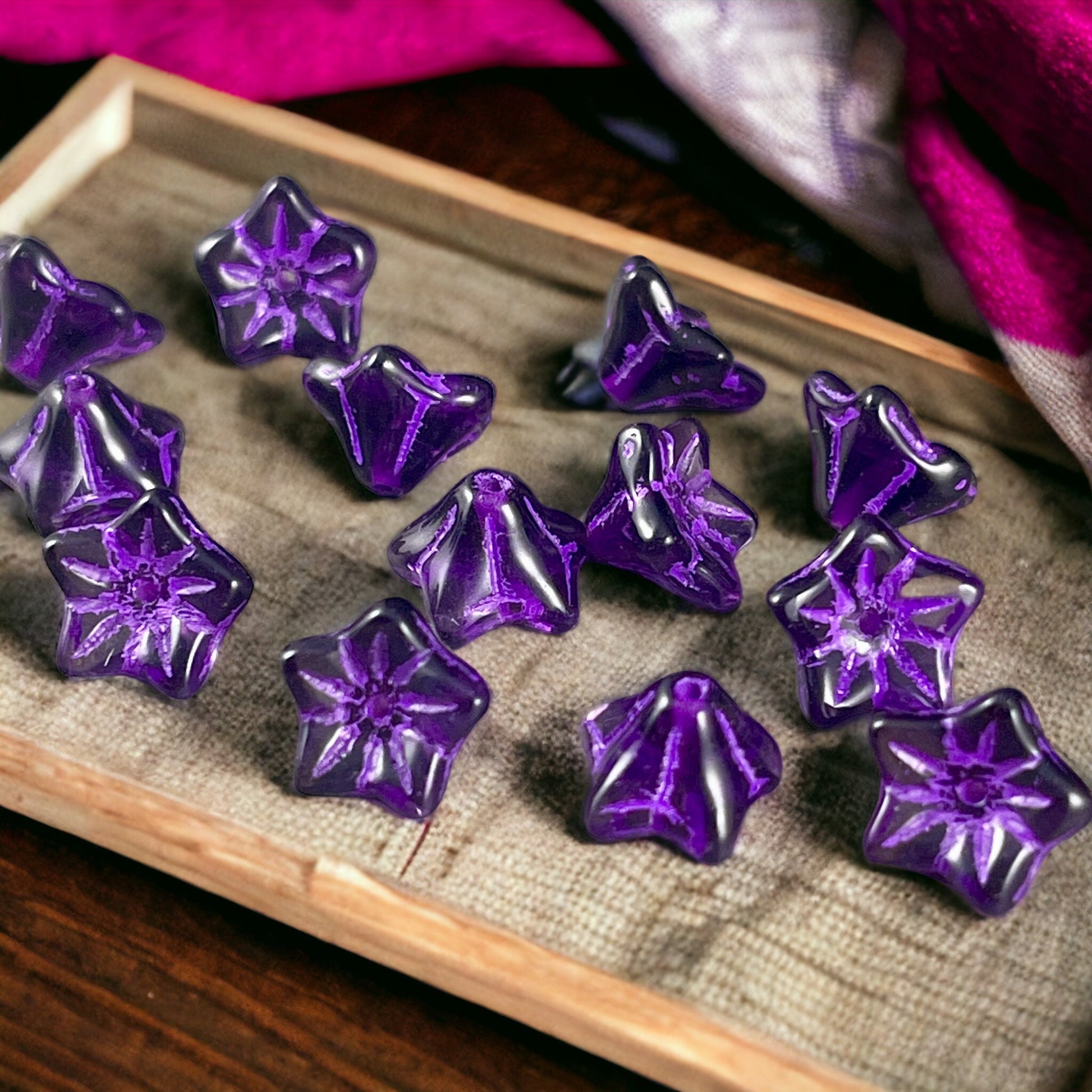 Czech Glass Beads - 6x9mm Bell Flower, Dark Purple with Lavender Wash (BF/N-0841) * Qty. 25