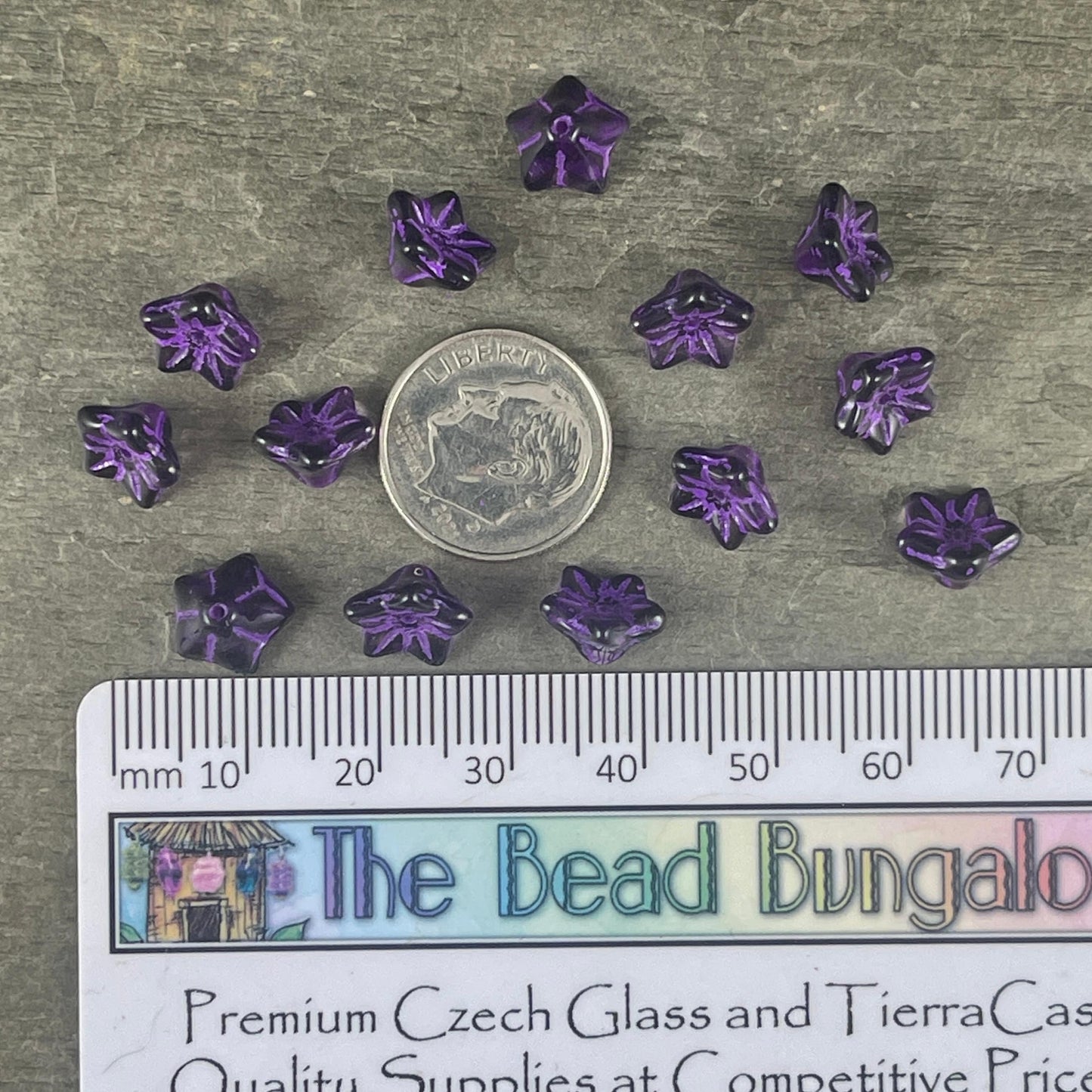Czech Glass Beads - 6x9mm Bell Flower, Dark Purple with Lavender Wash (BF/N-0841) * Qty. 25