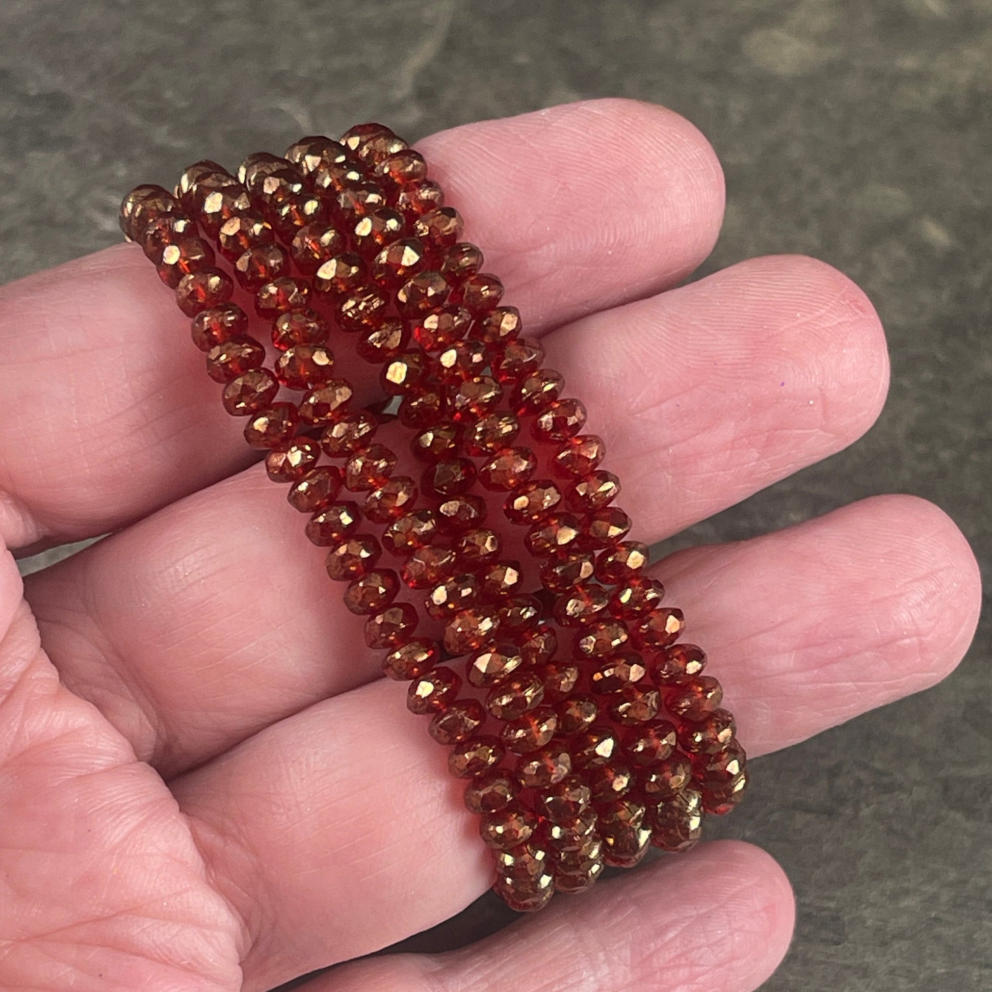 Faceted Ruby Red Czech Glass Rondelles ~ Transparent Red with Golden Luster ~ 4x2.5mm Red Spacer Beads (RON3/N-0681) * Qty. 50