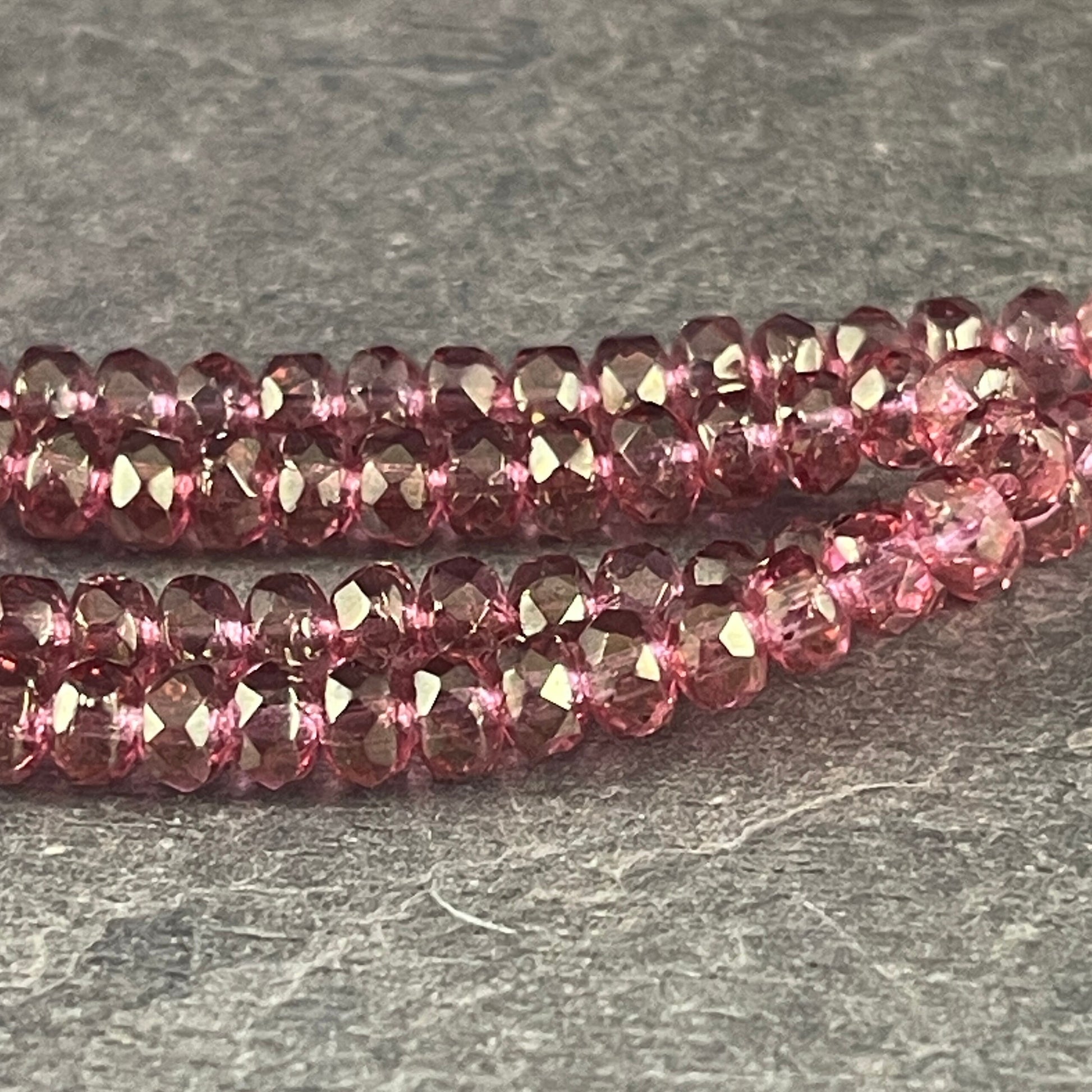 Faceted Fuchsia Pink Czech Glass Rondelles ~ Transparent Fuchsia with Golden Luster ~ 4x2.5mm Pink Spacer Beads (RON3/N-1283) * Qty. 50