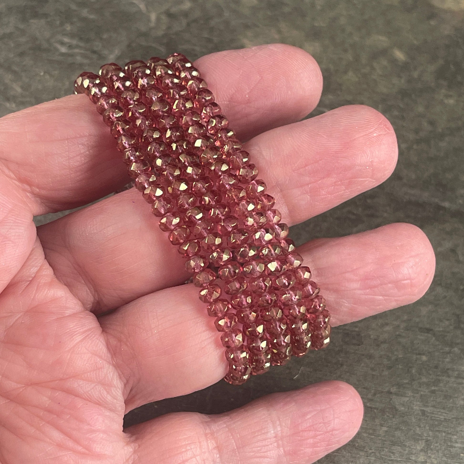 Czech Beads - 4x2.5mm Faceted Rondelles, Transparent Fuchsia with Golden Luster (RON3/N-1283) * 50 Beads