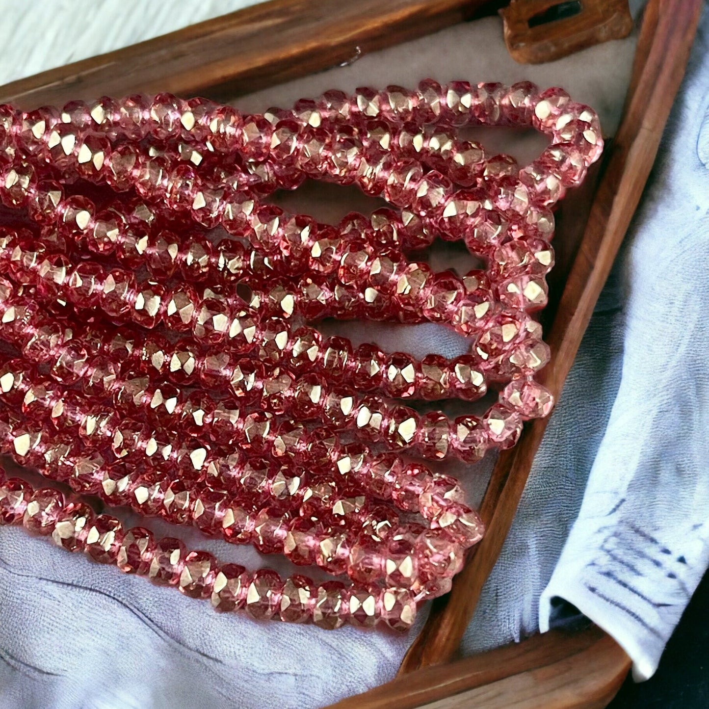Czech Beads - 4x2.5mm Faceted Rondelles, Transparent Fuchsia with Golden Luster (RON3/N-1283) * 50 Beads