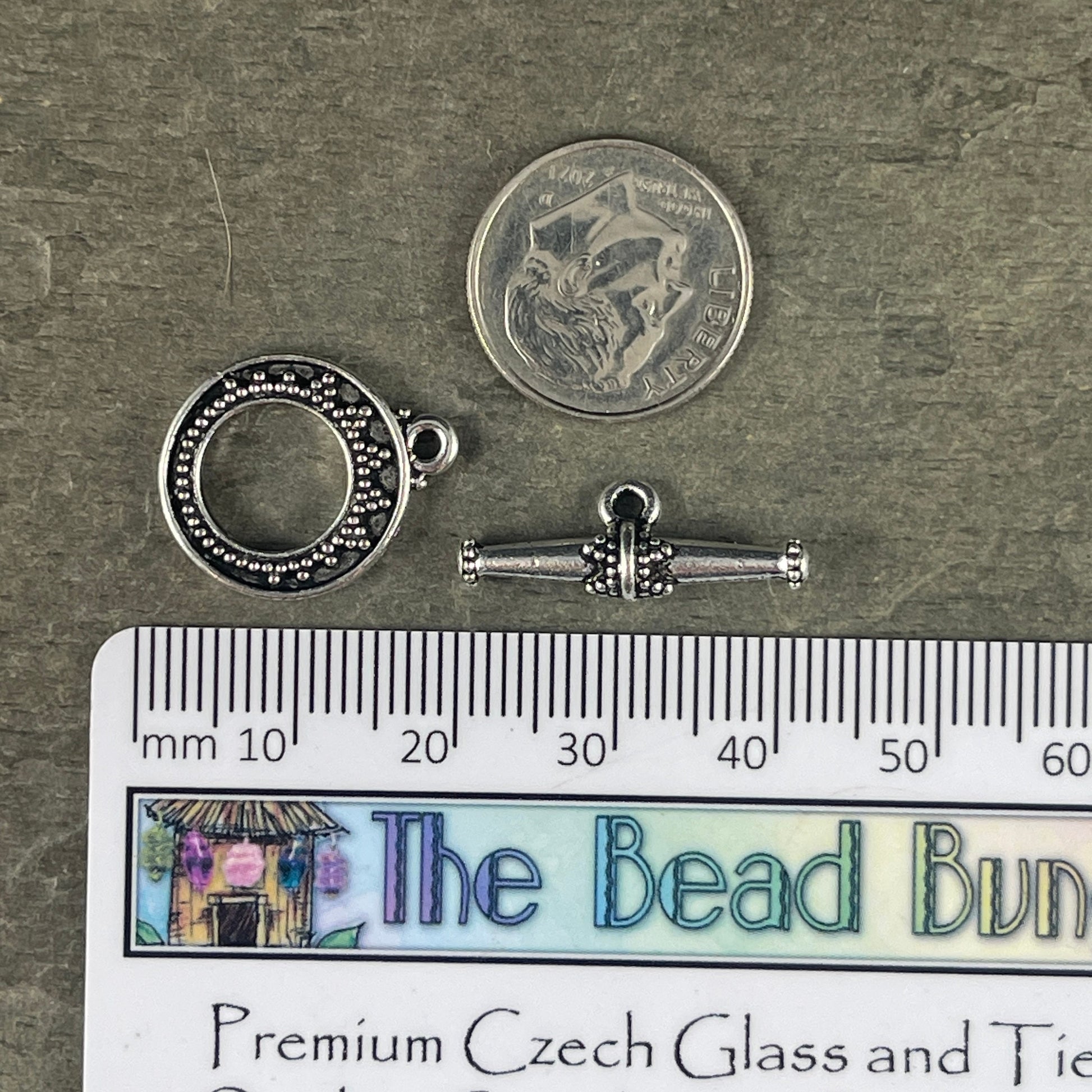 Silver Toggle Clasp by TierraCast, Antiqued Silver Clasp, TierraCast Tappered Bali Toggle Clasp, Medium Size Clasp (TC/6088-12) * Qty. 2