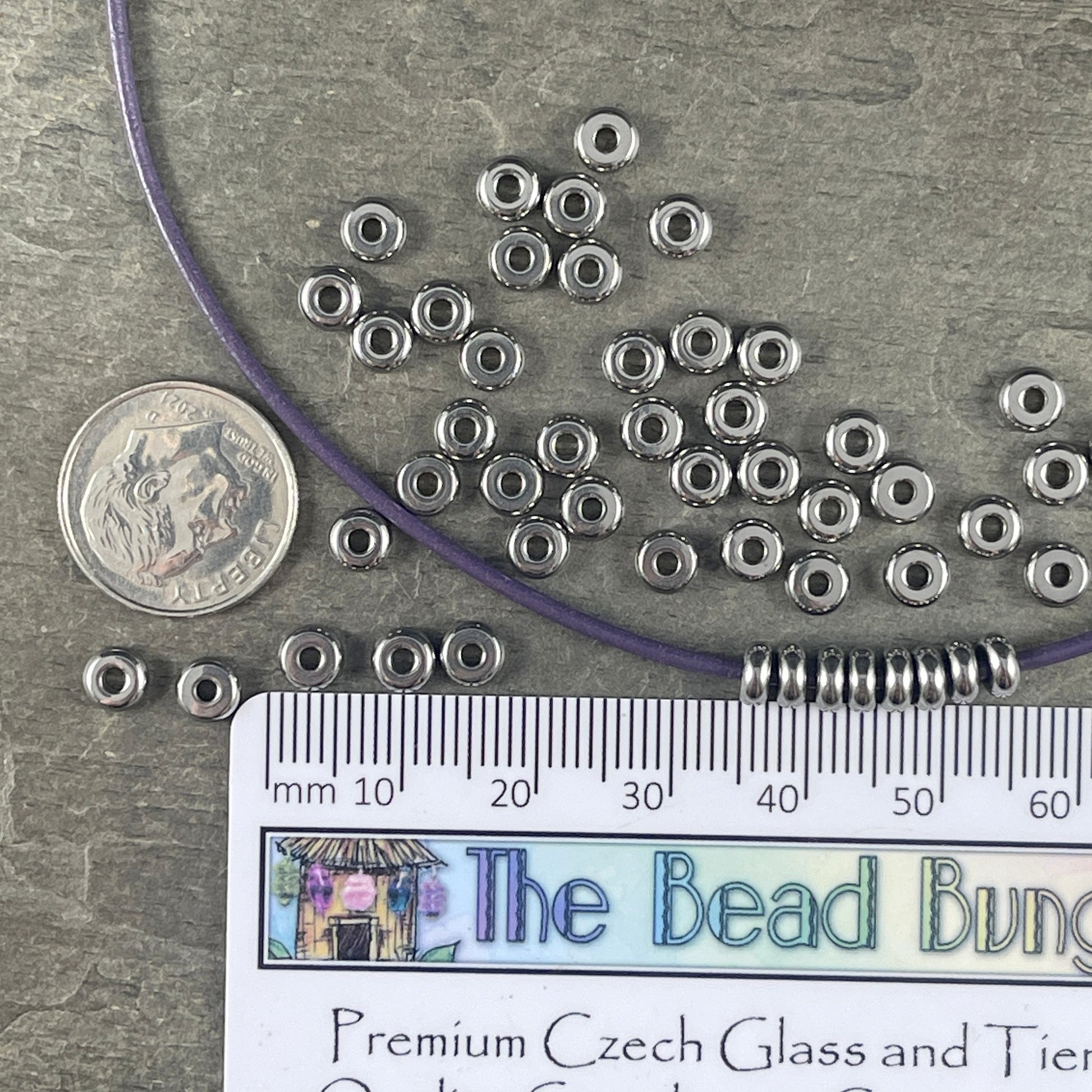 Stainless Steel Spacer Beads ~ 5x2mm Rondelle Beads, Flat Disc Spacers, Dark Silver Beads (STAS-H376-48) * Qty. 50