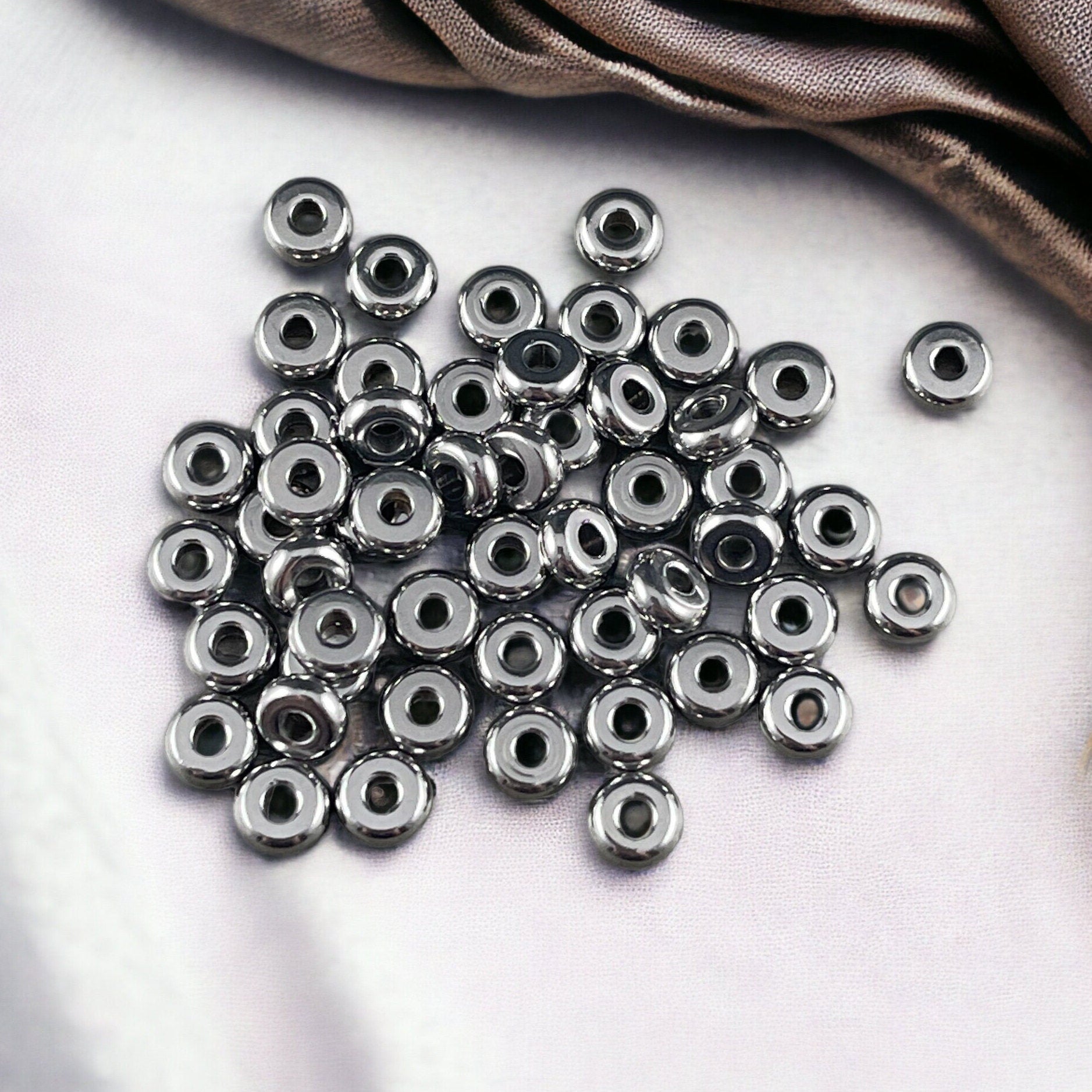 Stainless Steel Spacer Beads ~ 5x2mm Rondelle Beads, Flat Disc Spacers, Dark Silver Beads (STAS-H376-48) * Qty. 50