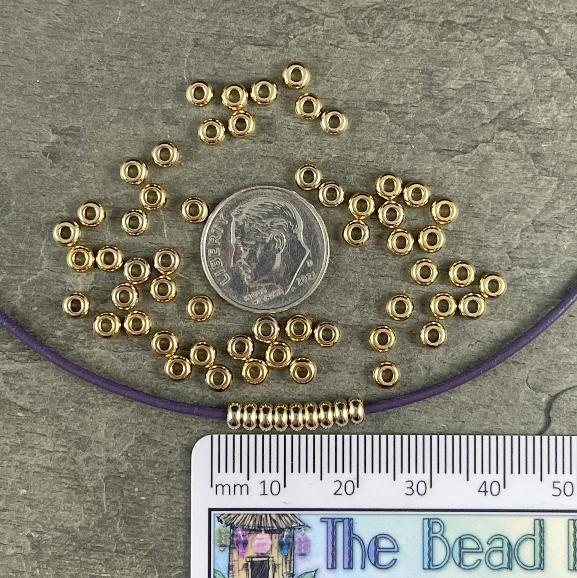 18k Gold Plated Stainless Steel Spacer Beads ~ 4x2mm Rondelle Beads, Flat Disc Spacers, Gold Spacers (STAS-E454-47G) * Qty. 25