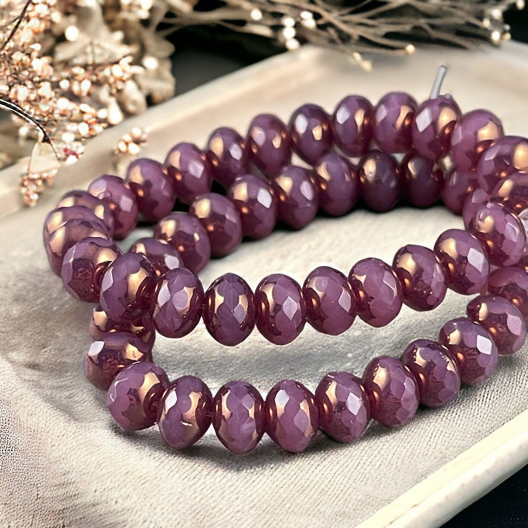 Czech Glass Beads - 7x5mm Mauve Pink Rondelle, Opaque Pink Silk Picasso Glass Beads (R7/N-1265) * Qty. 25