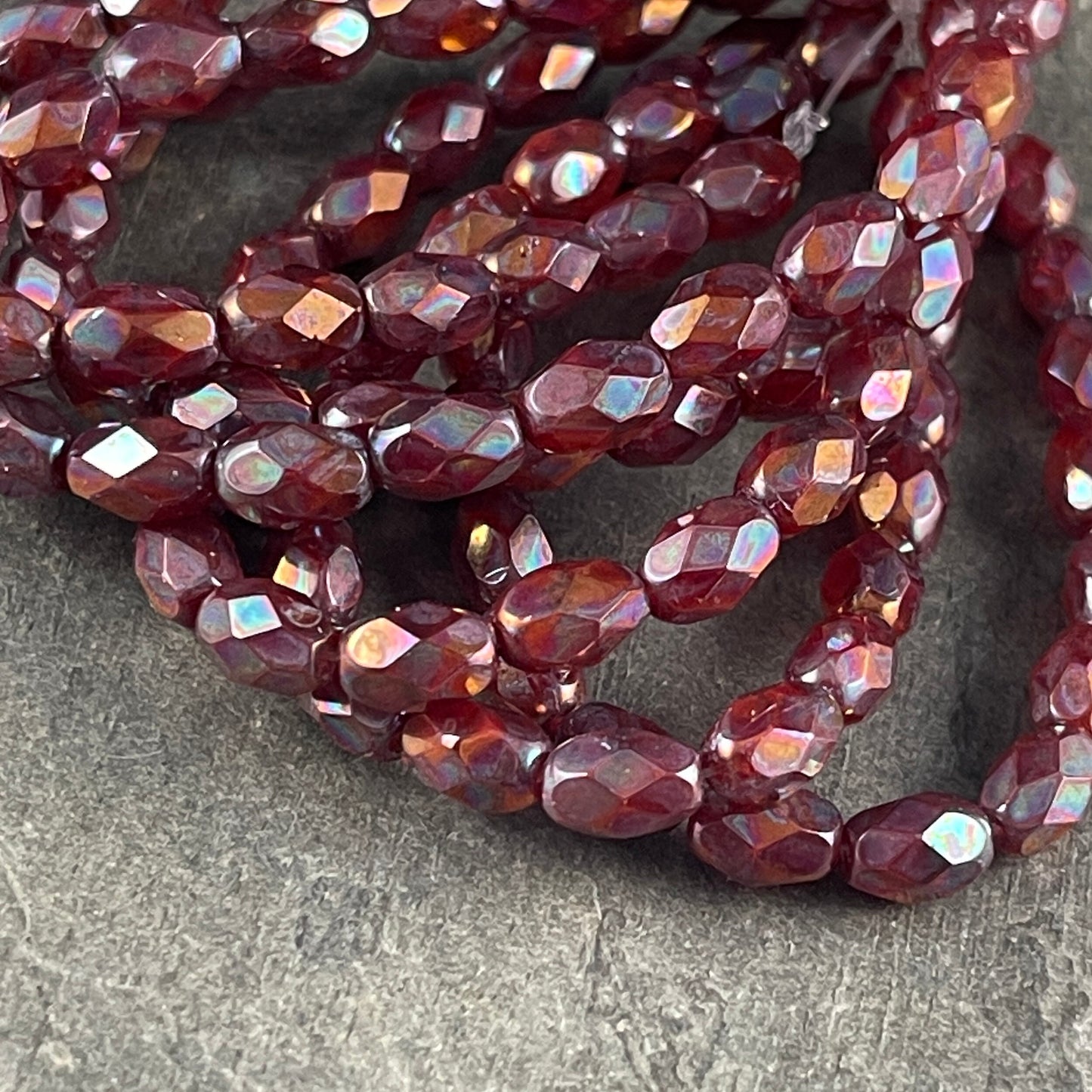 Ruby Red with Bronze AB Finish ~ 7x5mm Faceted Oval Beads ~ 7mm Rust Red Metallic Finish Czech Glass Beads (FOV/N-1704) * Qty. 20