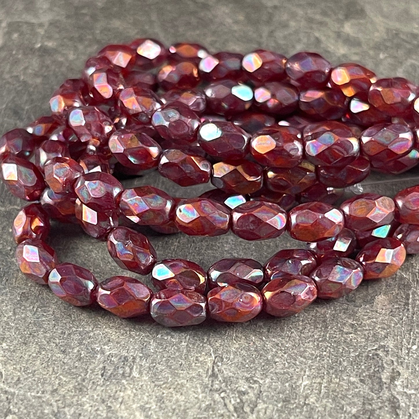 Czech Glass Beads - 7x5mm Faceted Oval Rust Red Metallic Finish (FOV/N-1704) * Qty. 20
