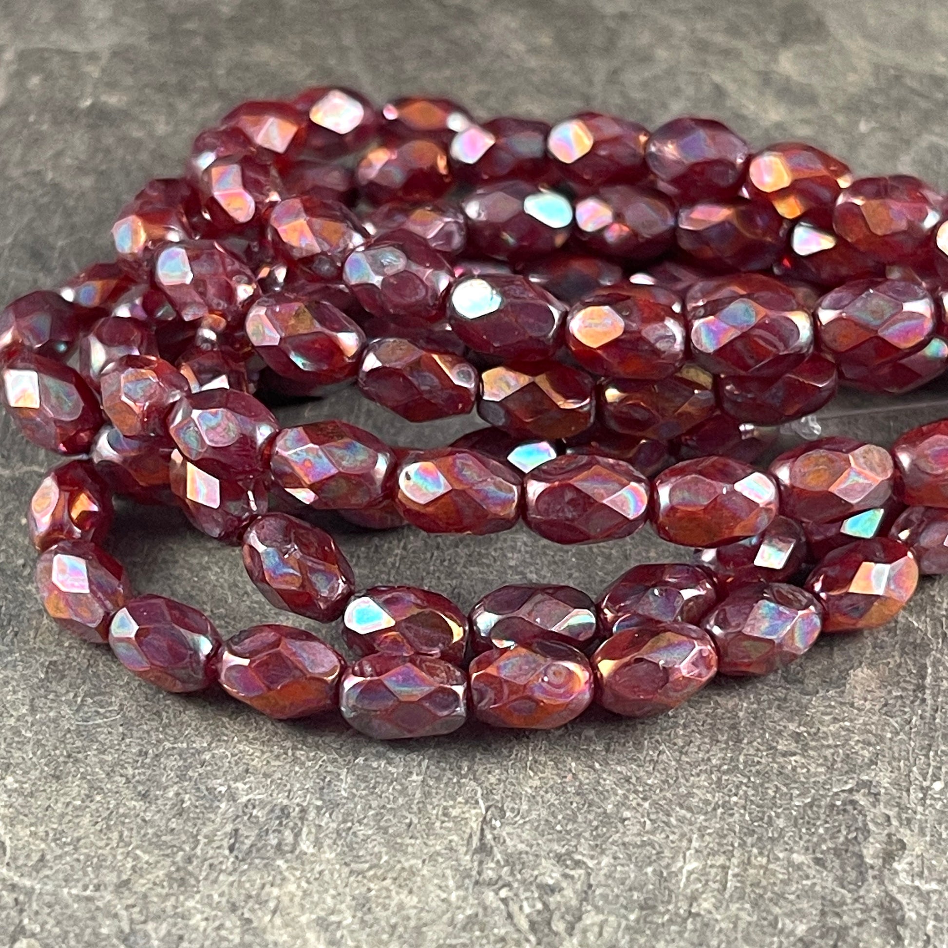 Czech Glass Beads - 7x5mm Faceted Oval Rust Red Metallic Finish (FOV/N-1704) * Qty. 20