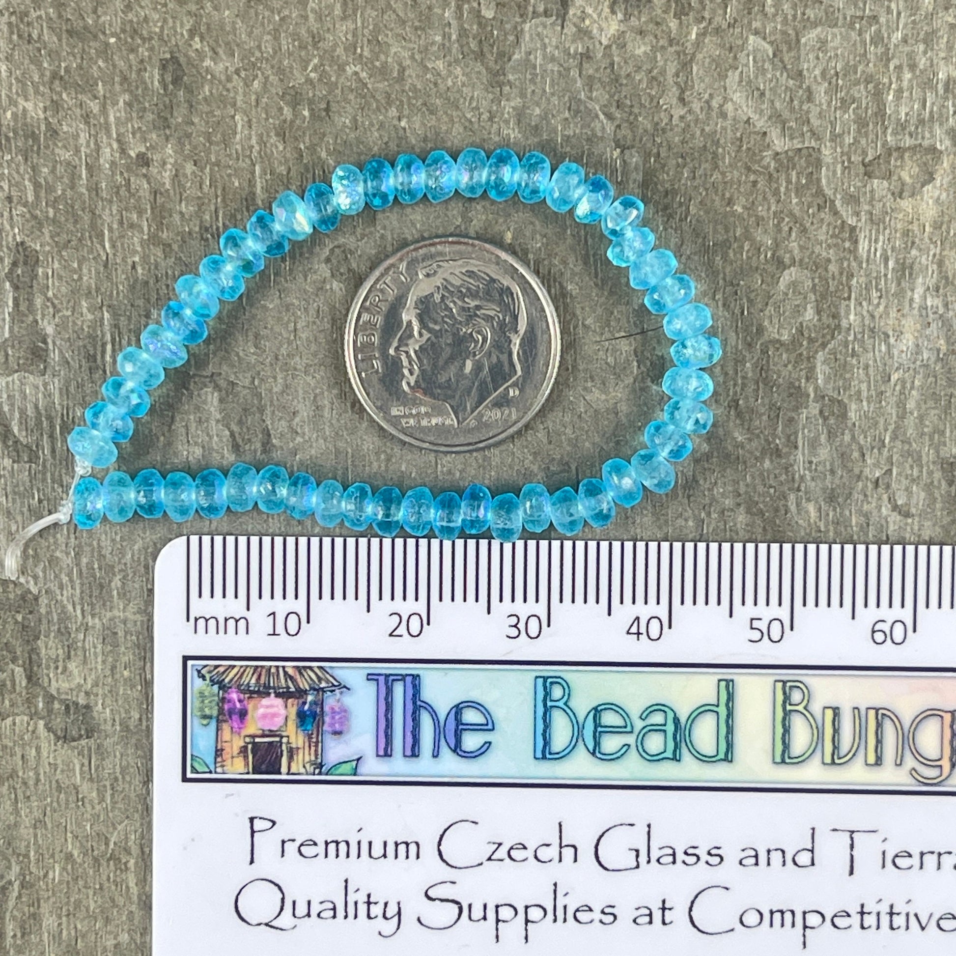 Czech Glass Beads - 4x2.5mm Faceted Rondelles, Etched Light Blue with AB Finish (RON3/N-0412) * Qty. 50