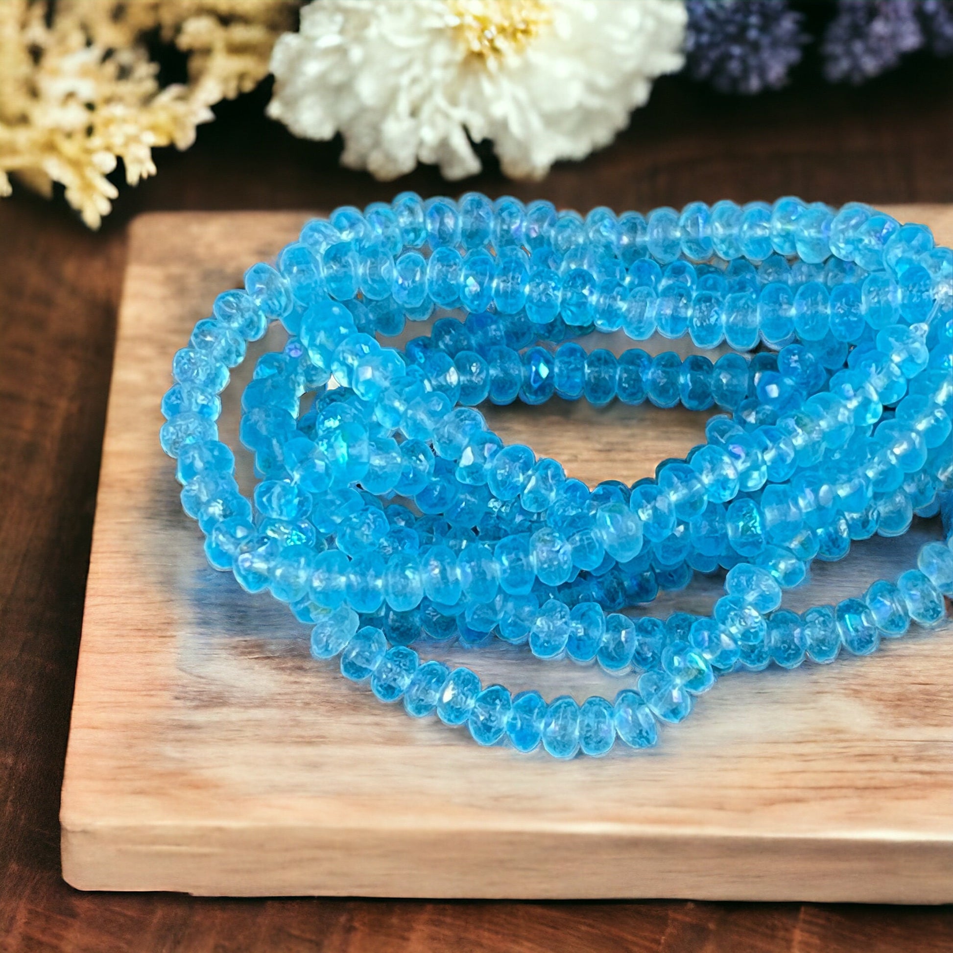 Czech Glass Beads - 4x2.5mm Faceted Rondelles, Etched Light Blue with AB Finish (RON3/N-0412) * Qty. 50