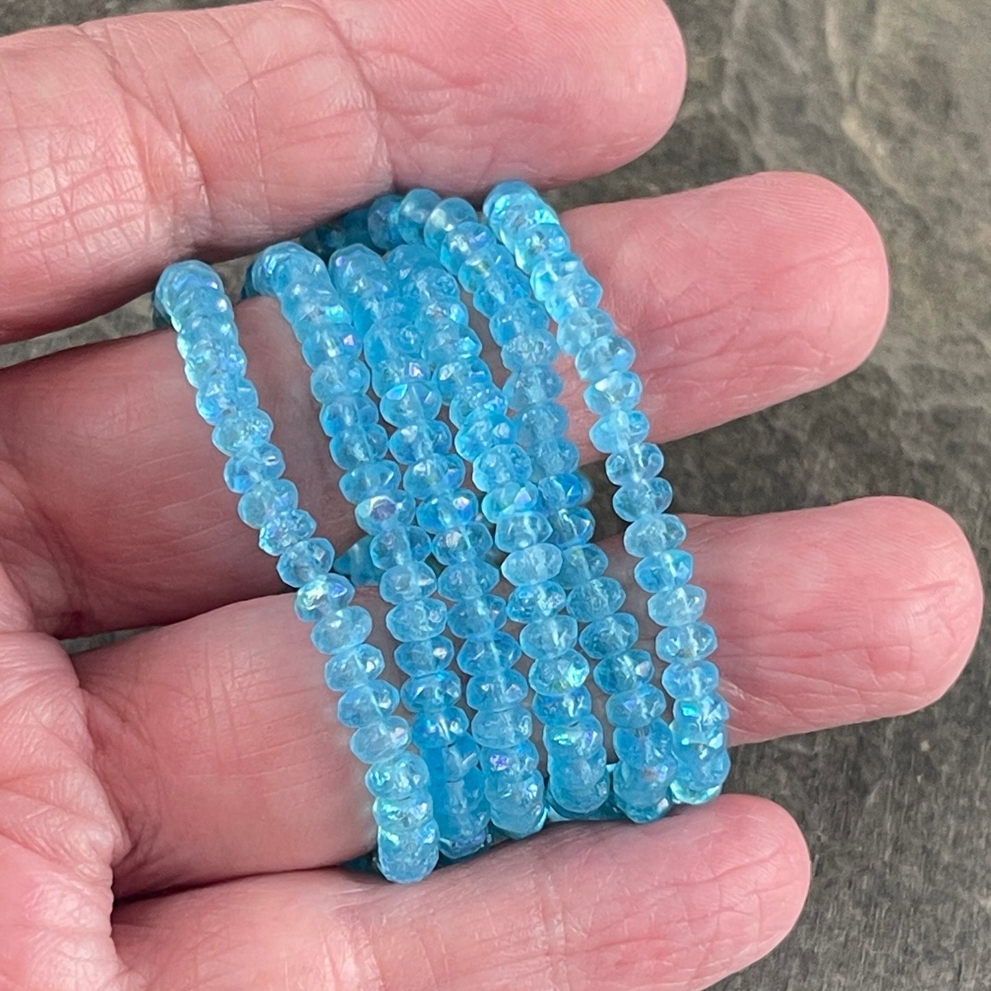 Czech Glass Beads - 4x2.5mm Faceted Rondelles, Etched Light Blue with AB Finish (RON3/N-0412) * Qty. 50