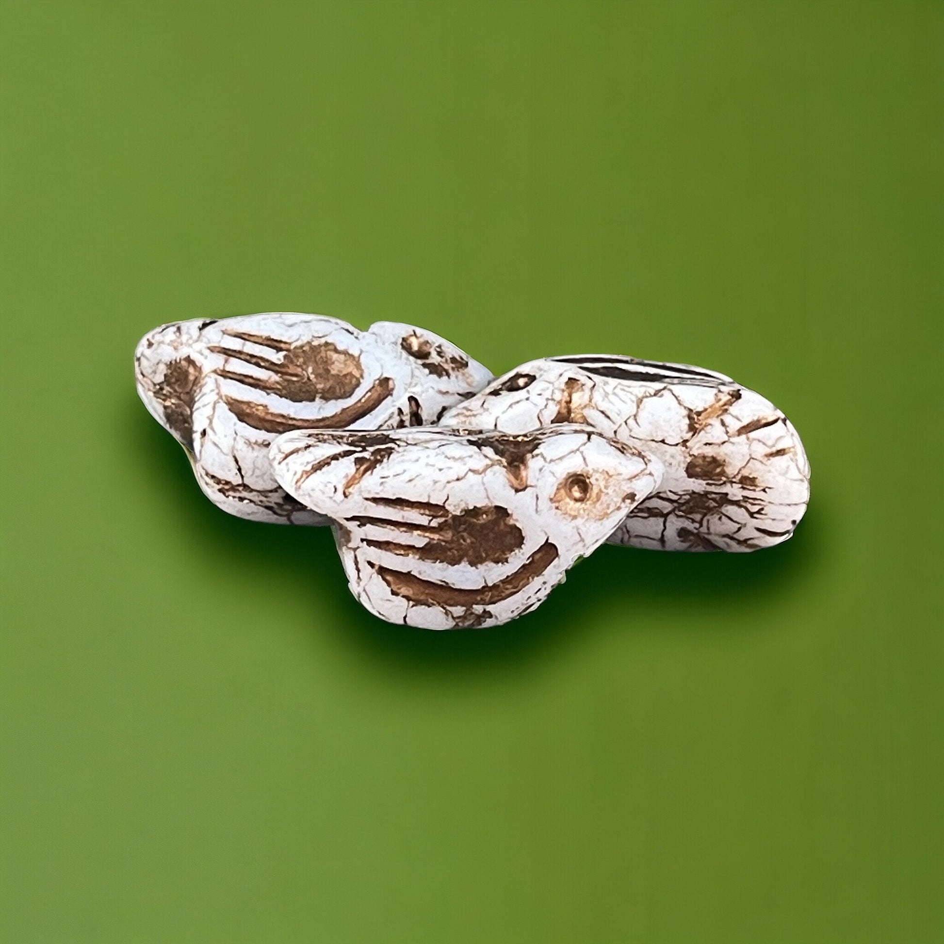 Czech Glass Beads - 11x22mm Rustic Chunky Bird, Matte White with Bronze Wash (BRD/N-0588) * Qty. 4