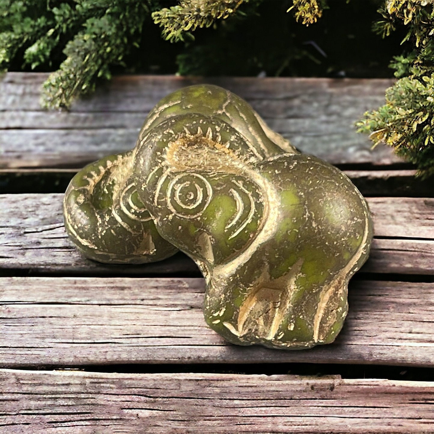 Czech Beads - 20x23mm Elephant Bead, Matte Olive Green with Gold Wash (Pack4) * Qty. 2