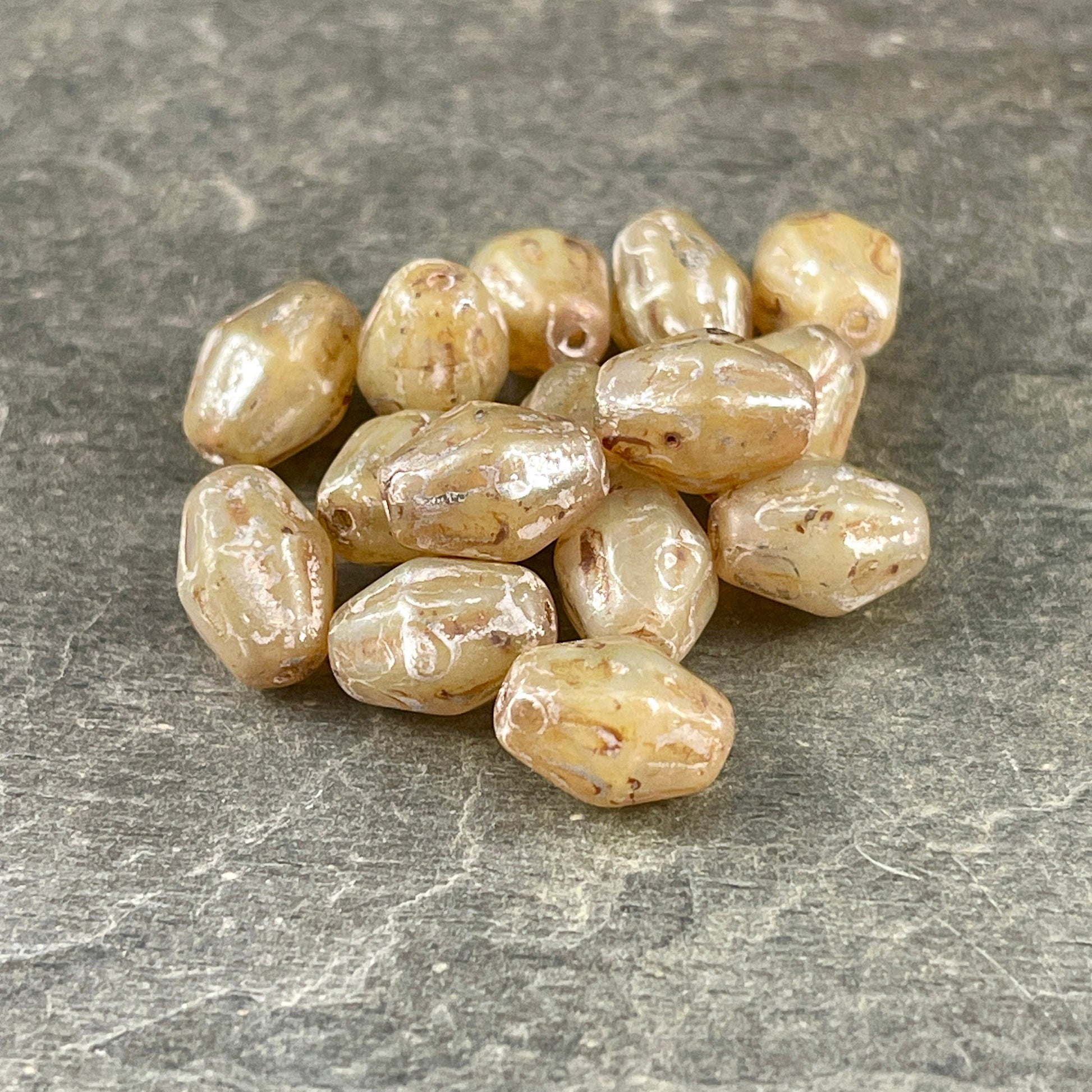 Czech Glass Beads - Champagne Bicone, 10x8mm Bicone Beads, Picasso Beads, Gold Champagne Glass Beads (OCB/BIC13) * Qty. 10