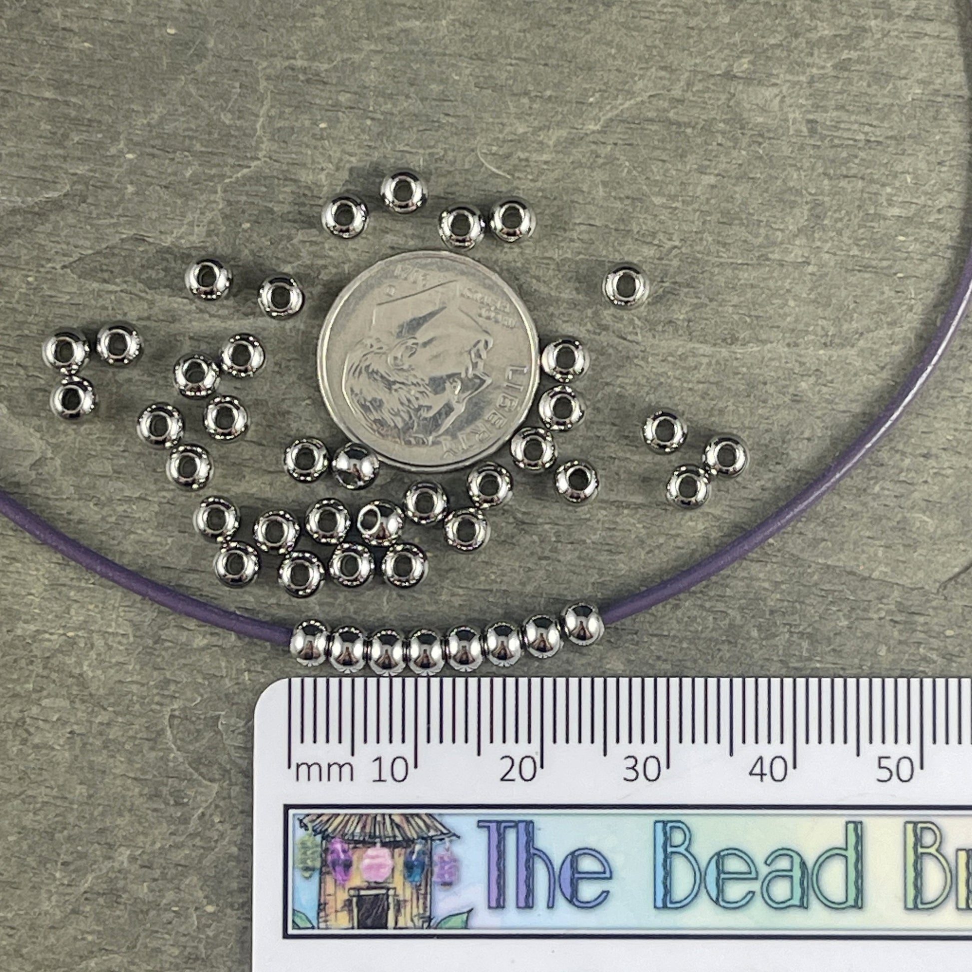 Stainless Steel Spacer Beads, 4x3mm Round Metal Beads, Small Dark Silver Spacer Beads (STAS-T021-4) * Qty. 50