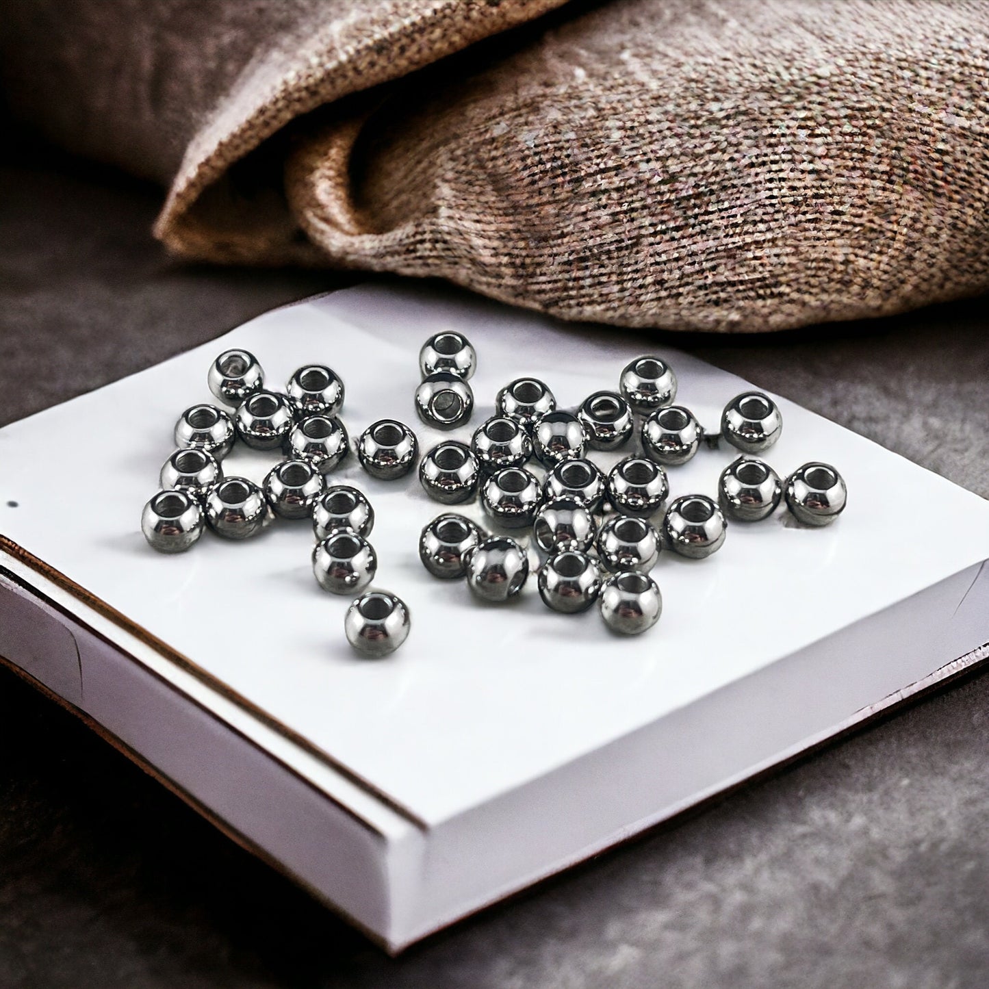 Stainless Steel Spacer Beads, 4x3mm Round Metal Beads, Small Dark Silver Spacer Beads (STAS-T021-4) * Qty. 50