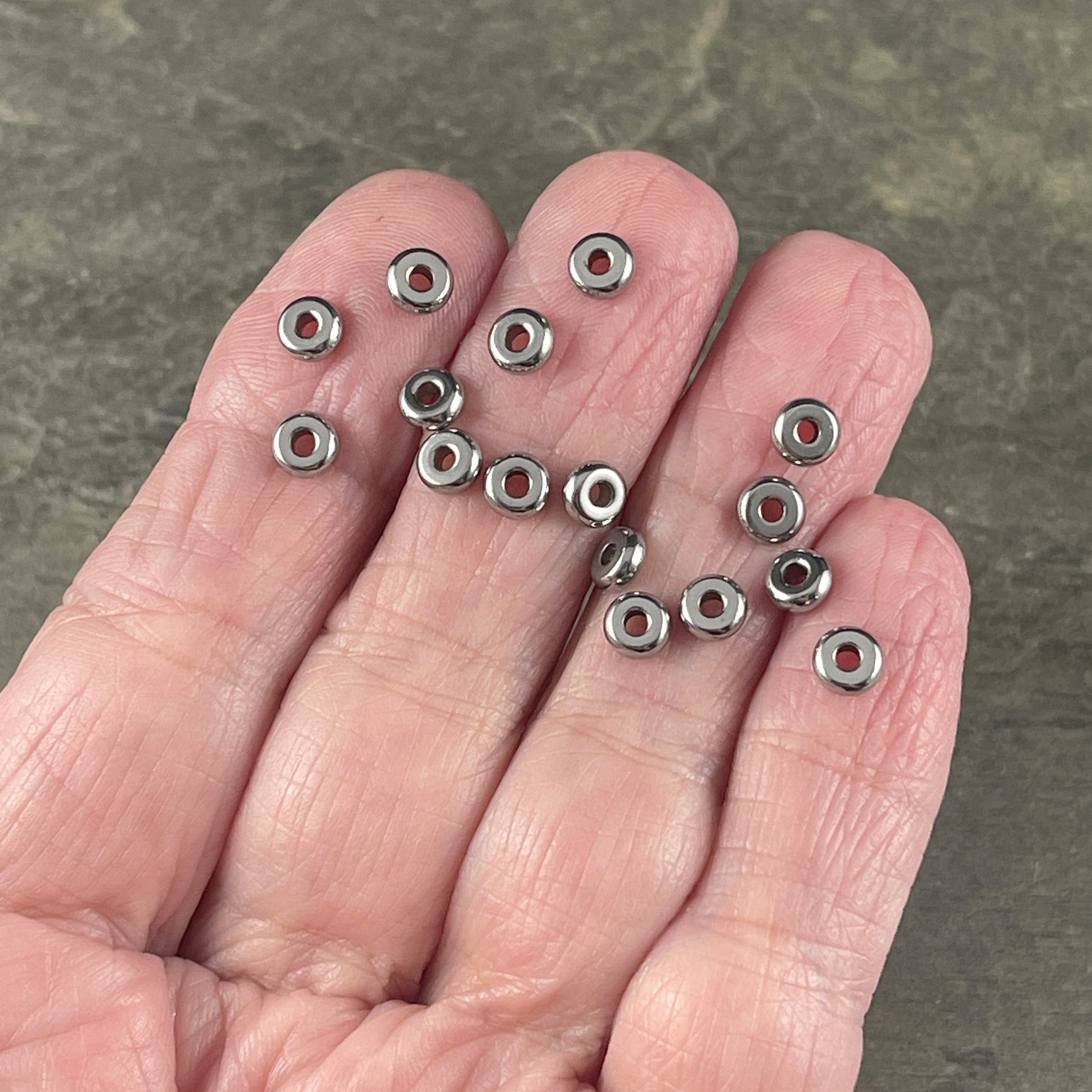 Stainless Steel Spacer Beads ~ 5x2mm Rondelle Beads, Flat Disc Spacers, Dark Silver Beads (STAS-H376-48) * Qty. 50