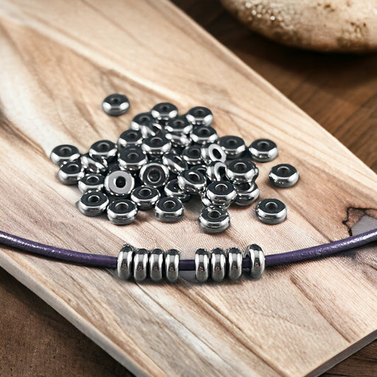 Stainless Steel Spacer Beads ~ 5x2mm Rondelle Beads, Flat Disc Spacers, Dark Silver Beads (STAS-H376-48) * Qty. 50