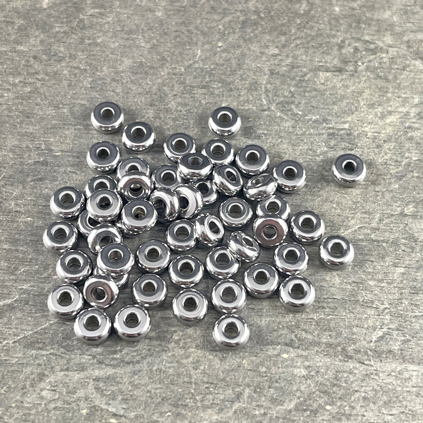 Stainless Steel Spacer Beads ~ 5x2mm Rondelle Beads, Flat Disc Spacers, Dark Silver Beads (STAS-H376-48) * Qty. 50