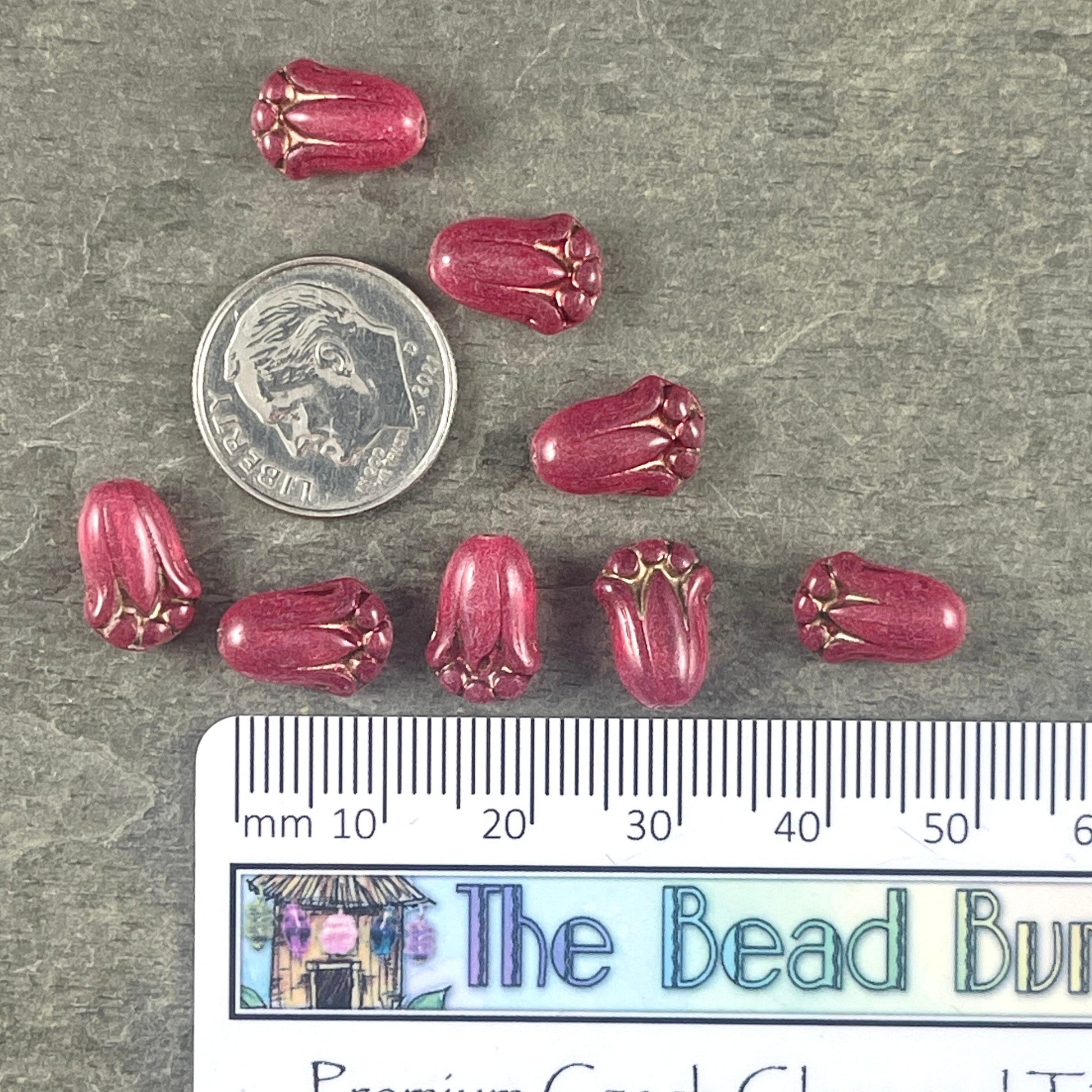 Fuchsia Flower, Czech Glass Beads, 12x8mm Lily Bud Flower, Milky Fuchsia Pink Flower Bead (LBud3) Czech Glass Flower * Qty. 12
