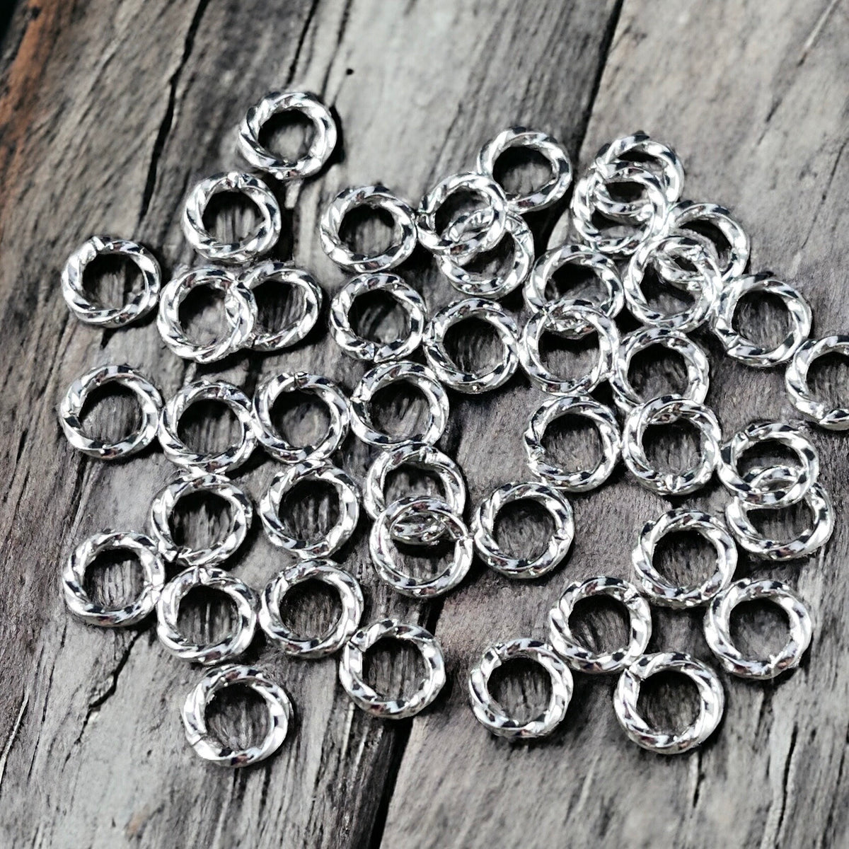 6mm Bright Silver Twisted Jumprings, Thick Decorative Jump Rings, 16 gauge Open Jump Rings (FMG/5040) * Qty. 100