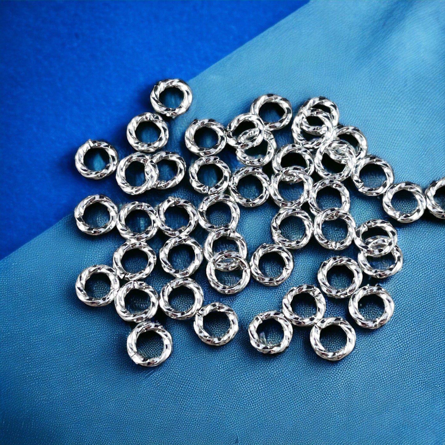 6mm Bright Silver Twisted Jumprings, Thick Decorative Jump Rings, 16 gauge Open Jump Rings (FMG/5040) * Qty. 100