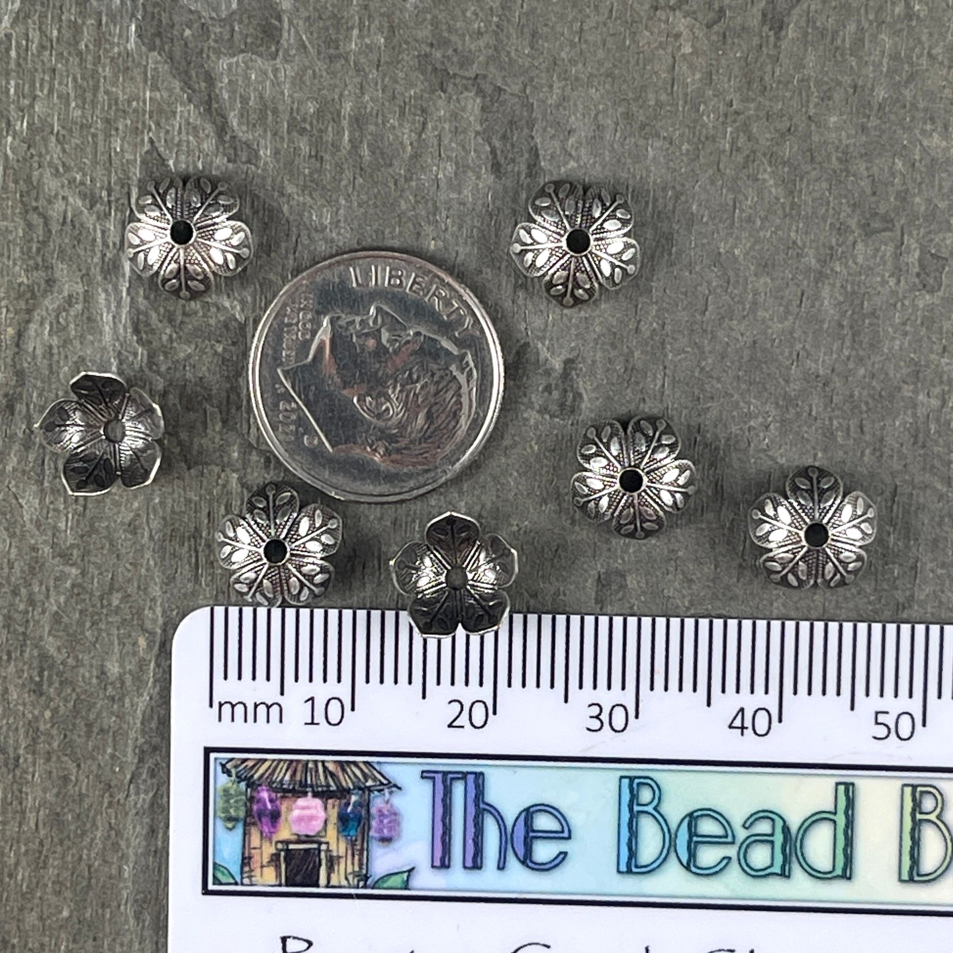 Silver Leaf Embossed Bead Caps, Oxidized Silver Plated Brass Bead Caps, 8mm Bead Caps, Silver Floral Bead Caps (VJS-R408) * Qty. 8