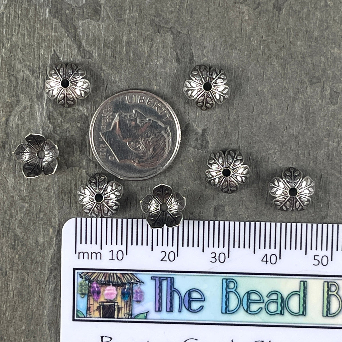 Silver Leaf Embossed Bead Caps, Oxidized Silver Plated Brass Bead Caps, 8mm Bead Caps (VJS-R408) * Qty. 8