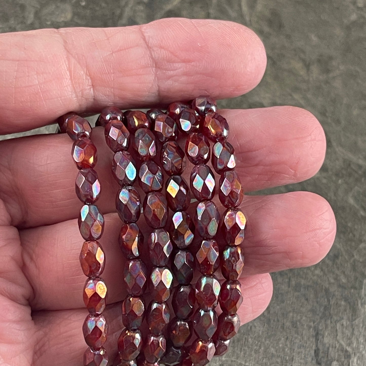 Czech Glass Beads - 7x5mm Faceted Oval Rust Red Metallic Finish (FOV/N-1704) * Qty. 20