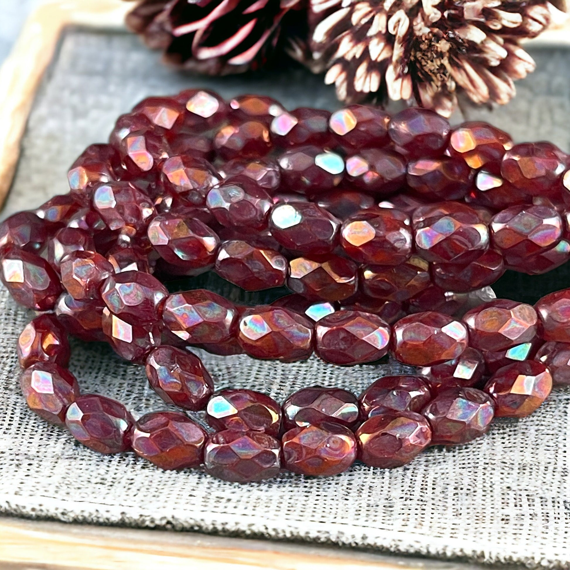 Czech Glass Beads - 7x5mm Faceted Oval Rust Red Metallic Finish (FOV/N-1704) * Qty. 20