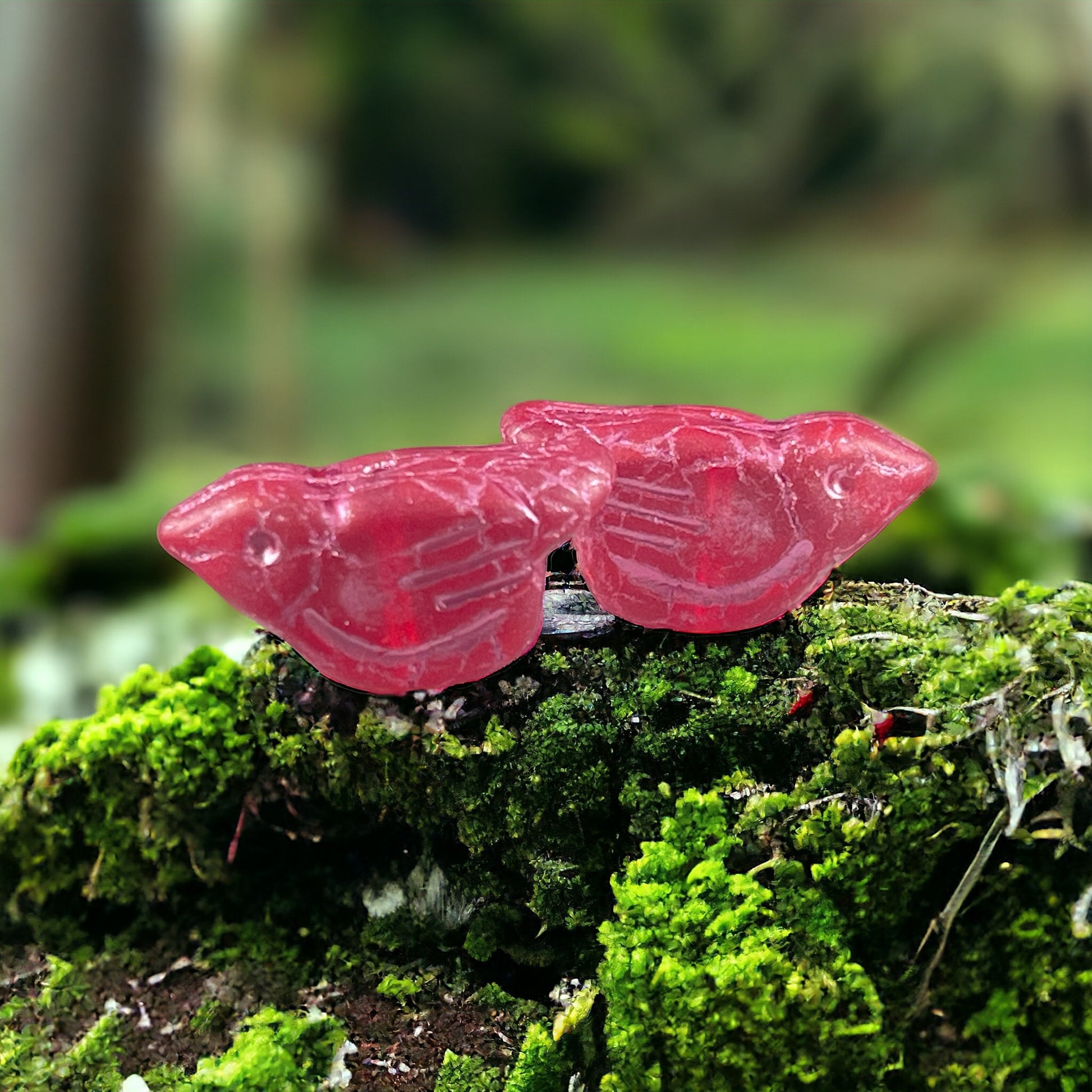 Czech Glass Beads - 11x22mm Chunky Bird Matte Fuchsia with Metallic Pink Wash (BRD/N-1668) * Qty. 4