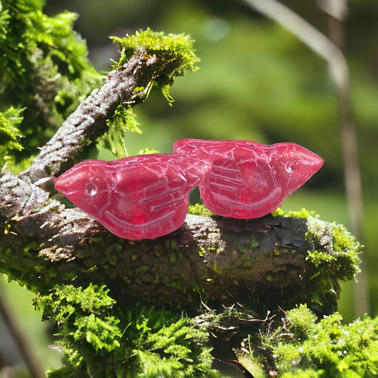 Czech Glass Beads - 11x22mm Chunky Bird Matte Fuchsia with Metallic Pink Wash (BRD/N-1668) * Qty. 4