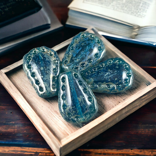 Czech Glass Beads - 17x12mm Tear Drop, Aegean Blue with PIcasso Finish (LT5) * Qty. 4