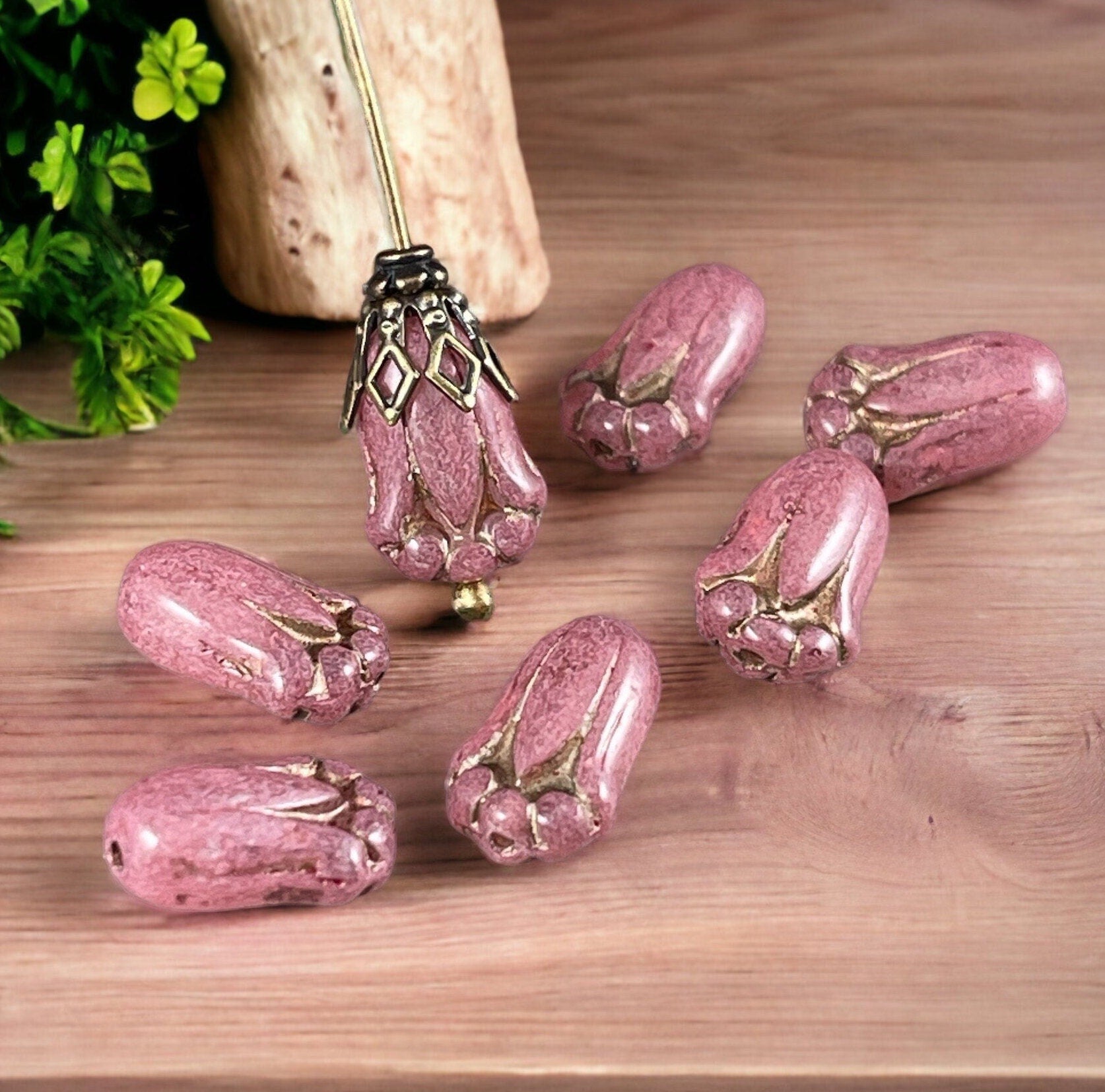 Dusty Rose Czech Glass Flower Bead ~ 12x8mm Lily Bud Flower ~ Milky Rose Pink Flower Bead (LBud5) * Qty. 12