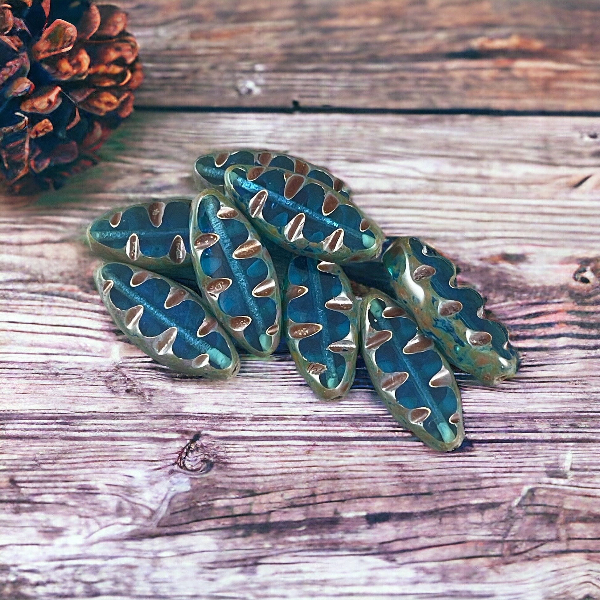 Capri Blue Oval Beads, Blue Textured Spindle Bead, Capri Blue Picasso Bead, 17x8mm Blue Czech Beads, Czech Glass Beads (TSpndl5) * Qty. 8