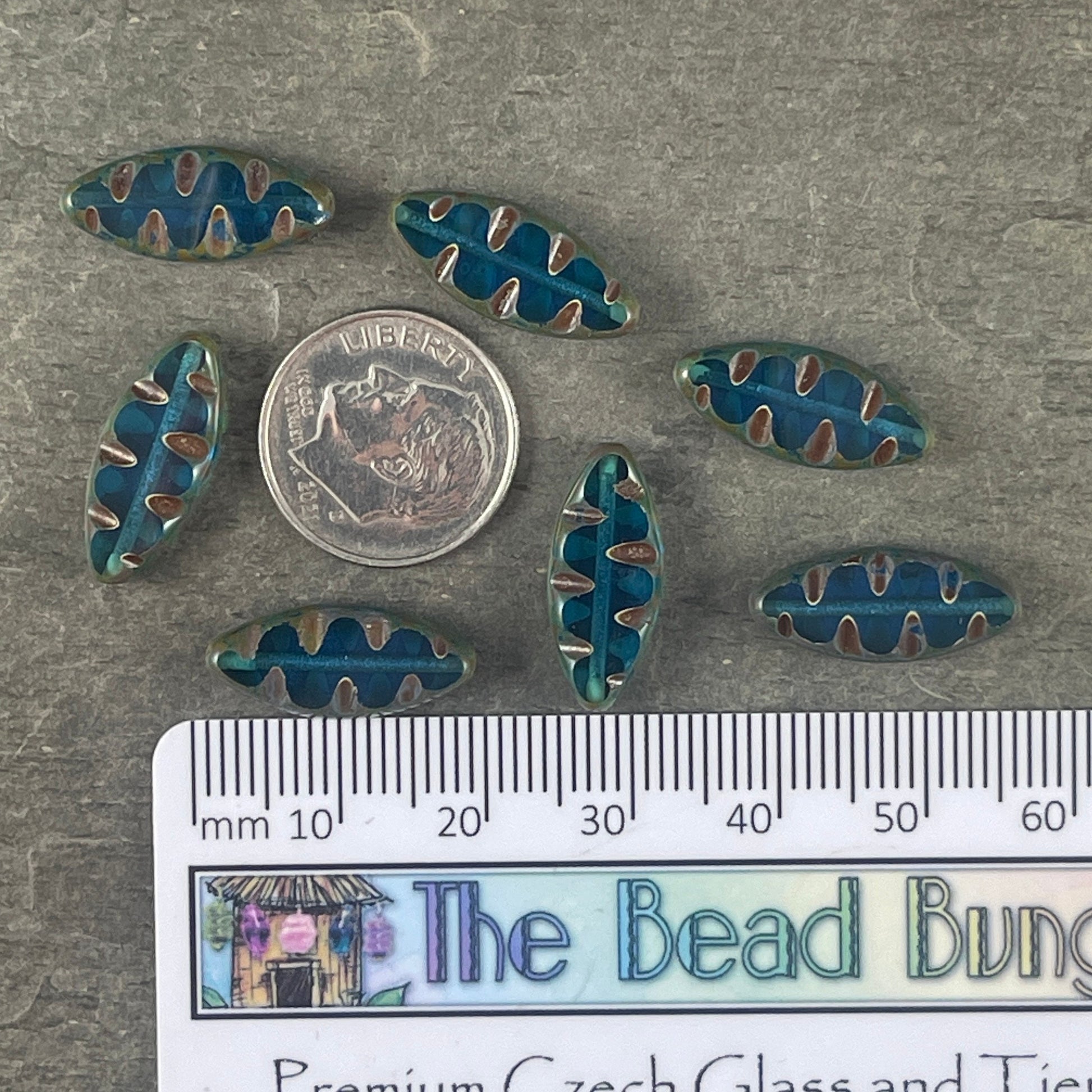 Capri Blue Oval Beads, Blue Textured Spindle Bead, Capri Blue Picasso Bead, 17x8mm Blue Czech Beads, Czech Glass Beads (TSpndl5) * Qty. 8
