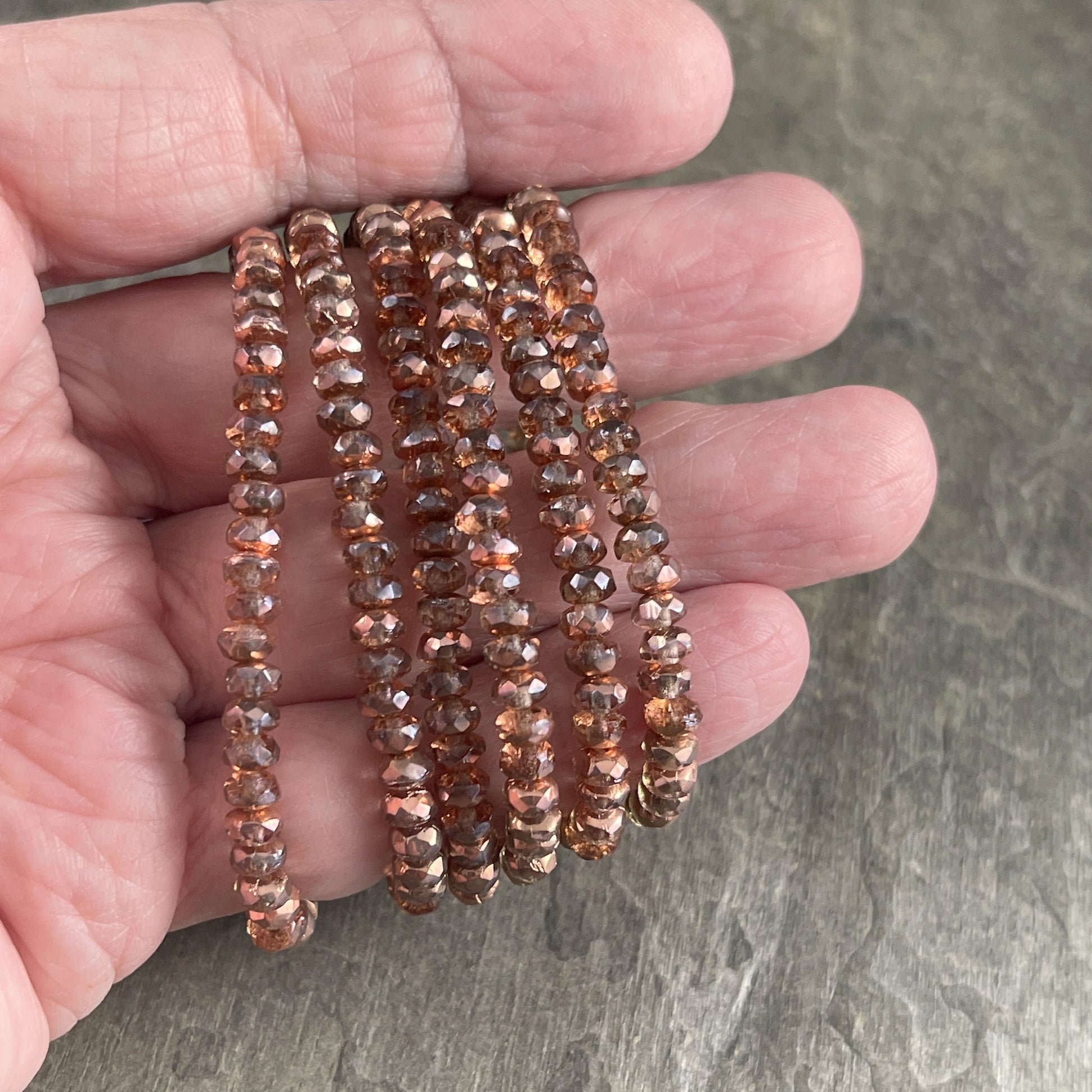 Faceted Peach and Copper Czech Glass Rondelles ~ Transparent Pale Pink with Copper Finish ~ 4x2.5mm Spacer Beads (RON3/N-1278) * Qty. 50