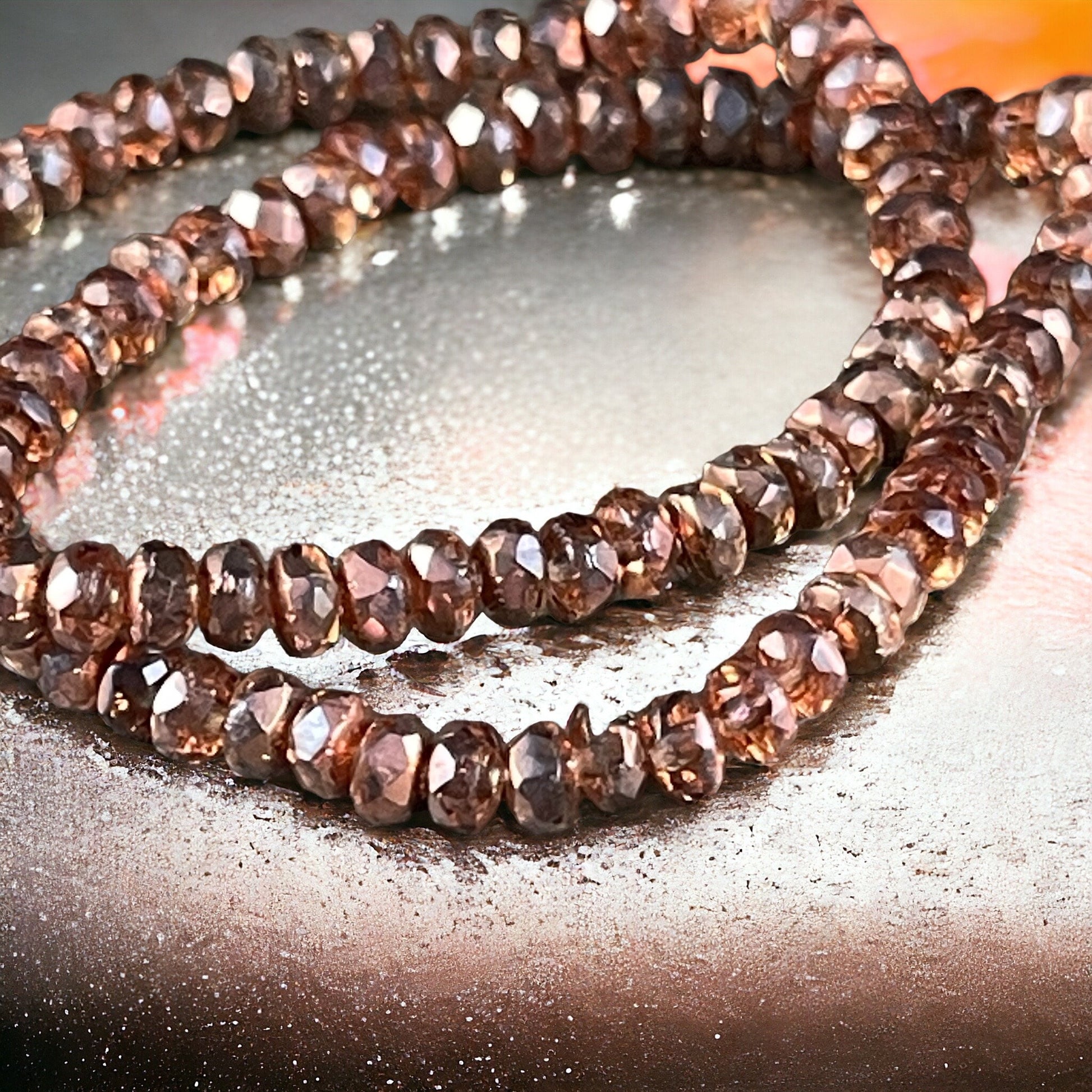 Faceted Peach and Copper Czech Glass Rondelles ~ Transparent Pale Pink with Copper Finish ~ 4x2.5mm Spacer Beads (RON3/N-1278) * Qty. 50