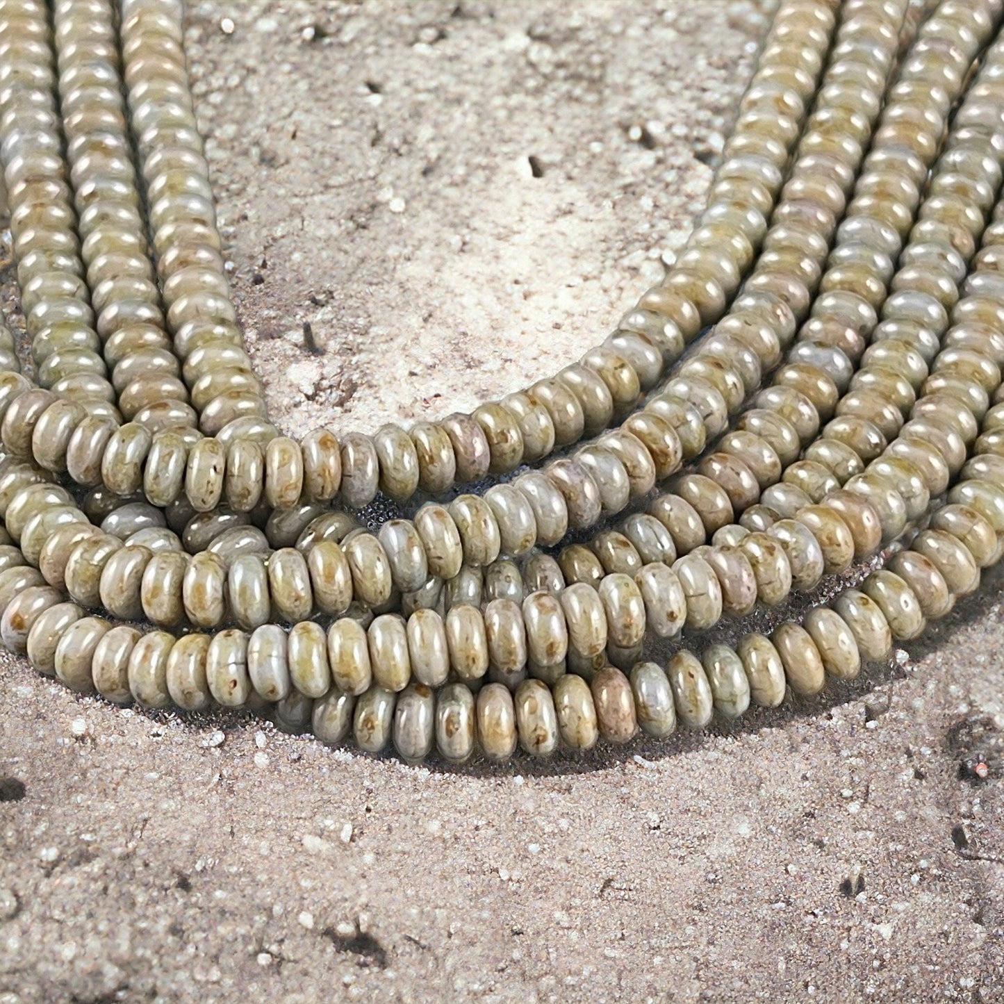 Czech Beads - 4x2mm Heishi Rondelle, Opaque Green Luster Picasso (RD4/SM-P65431) * Qty. 100