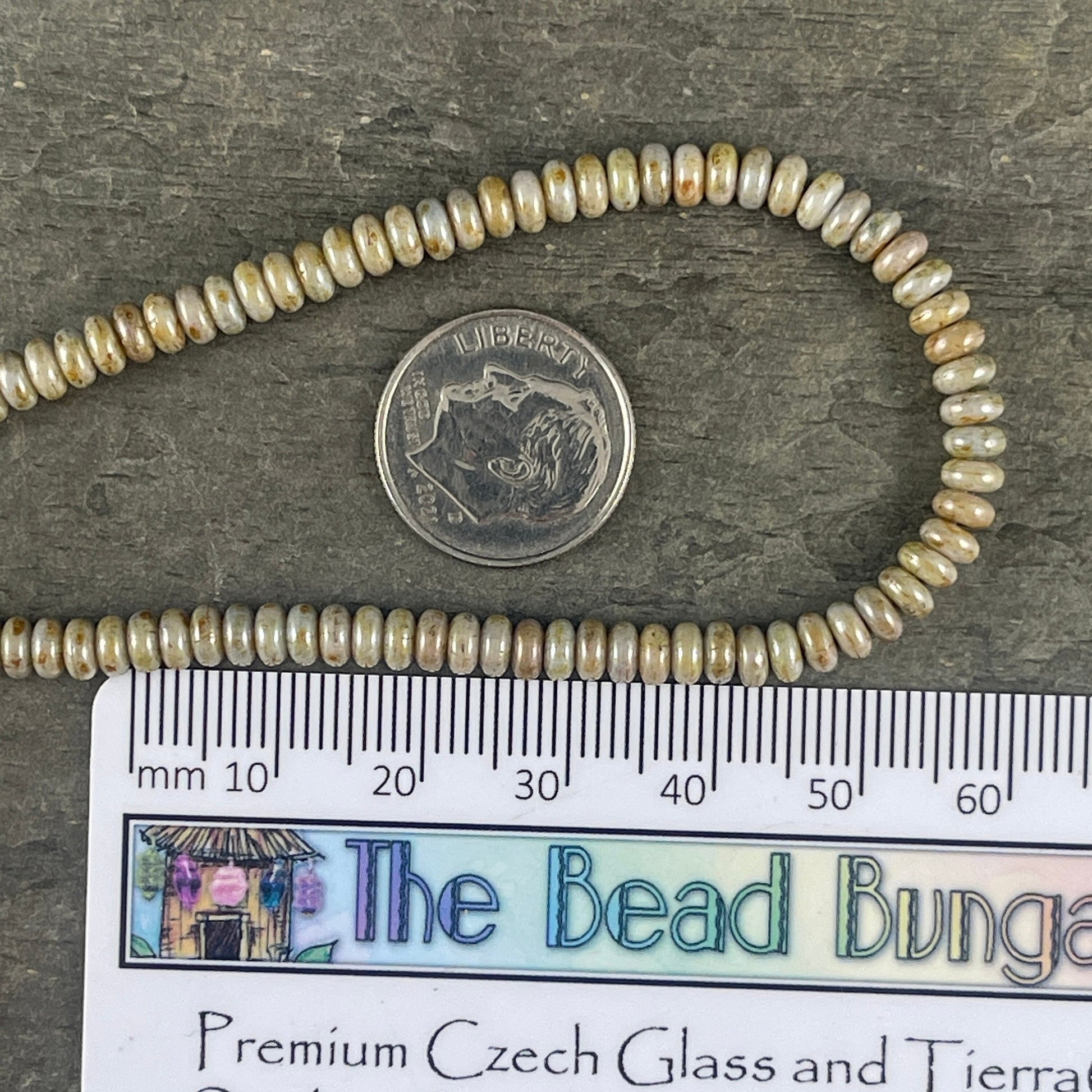 Czech Beads - 4x2mm Heishi Rondelle, Opaque Green Luster Picasso (RD4/SM-P65431) * Qty. 100