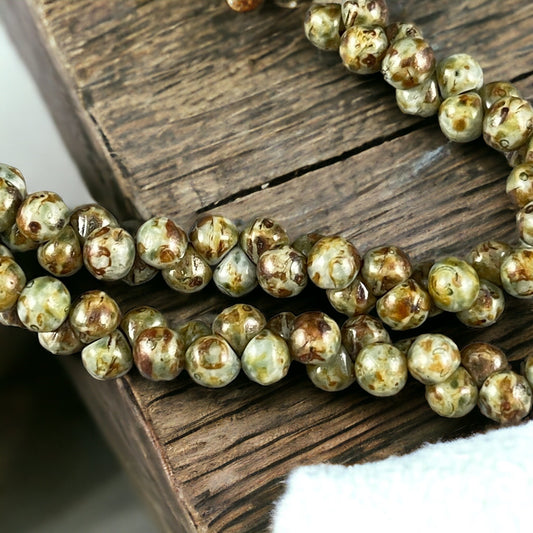 Czech Glass Beads - Sage Green Picasso 4x4mm Briolette Mushroom (BB-Mushroom) * Qty. 50