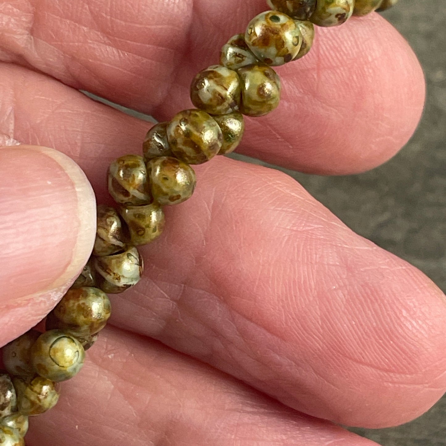 Czech Glass Beads - Sage Green Picasso 4x4mm Briolette Mushroom (BB-Mushroom) * Qty. 50