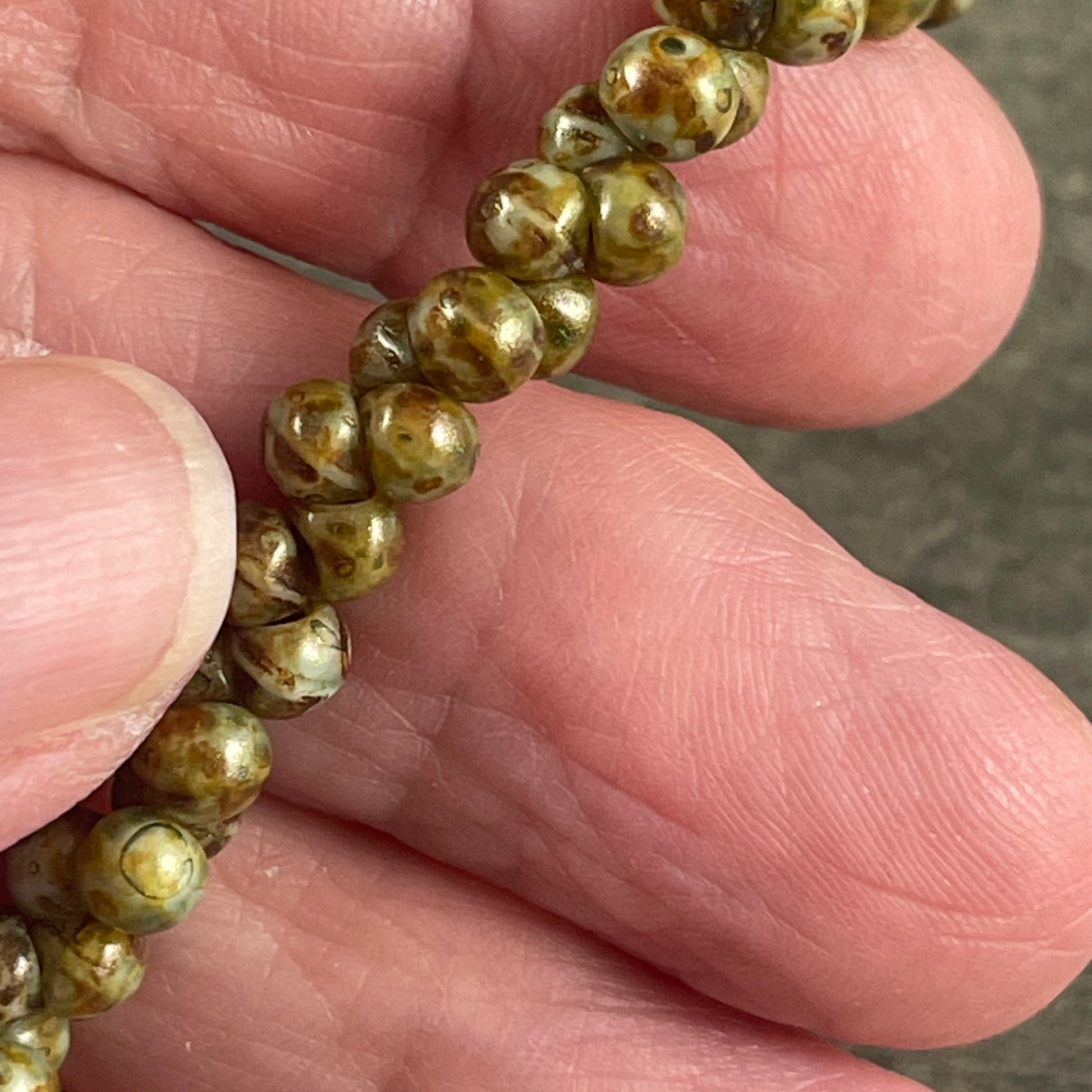 Czech Glass Beads - Sage Green Picasso 4x4mm Briolette Mushroom (BB-Mushroom) * Qty. 50